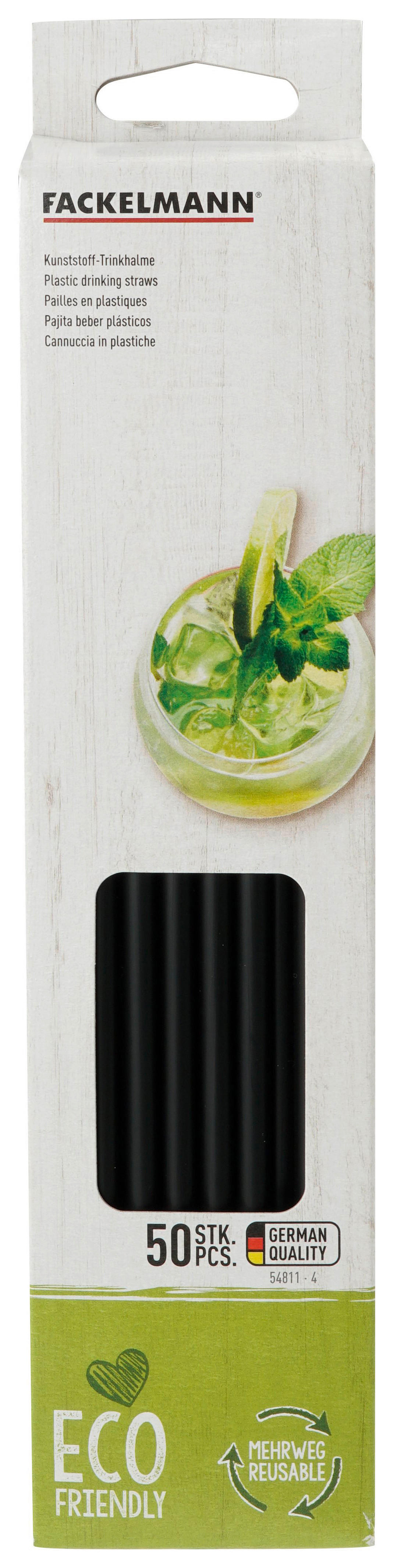 Fackelmann Trinkhalme schwarz Kunststoff L: ca. 23 cm Trinkhalme_Mehrweg_50tlg. - schwarz (23,00cm) - Fackelmann