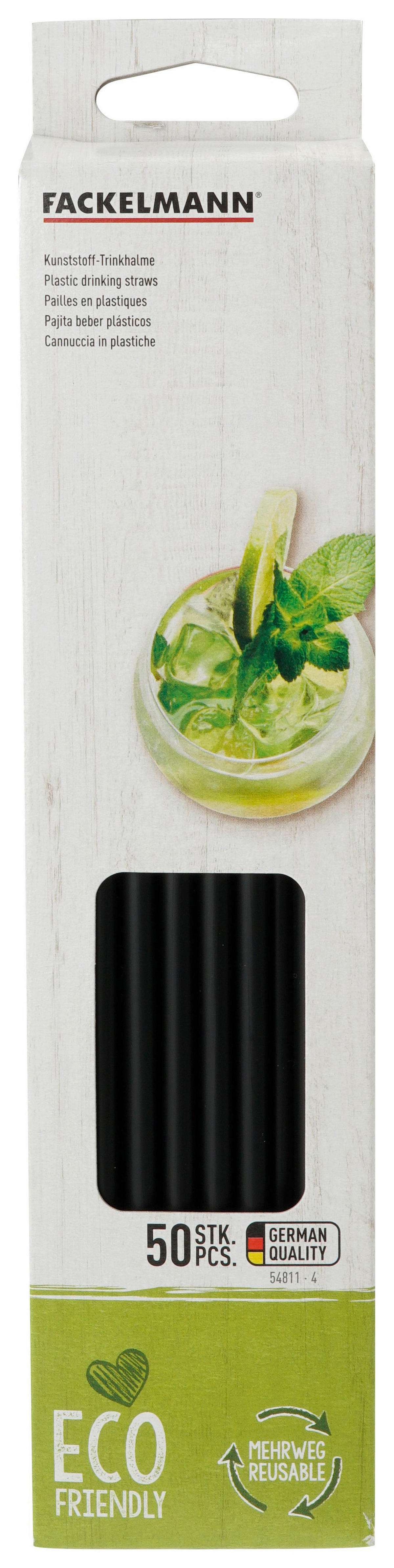 Fackelmann Trinkhalme schwarz Kunststoff L: ca. 23 cm Trinkhalme_Mehrweg_50tlg. - schwarz (23,00cm) - Fackelmann