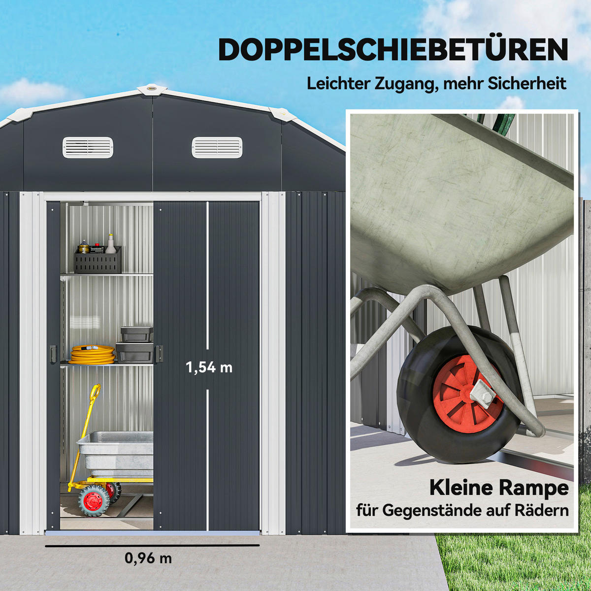 Outsunny Gerätehaus dunkelgrau B/H/L: ca. 132x198,5x238 cm Gerätehaus - dunkelgrau (238,00/132,00/198,50cm) - Outsunny