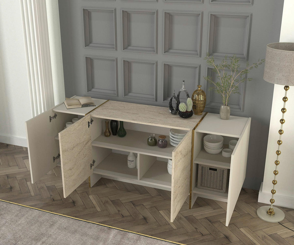 Sideboard Veyron beige granit Optik B/H/T: ca. 180x75,5x46,6 cm Veyron - beige/granit (180,00/75,50/46,60cm) - moebel17