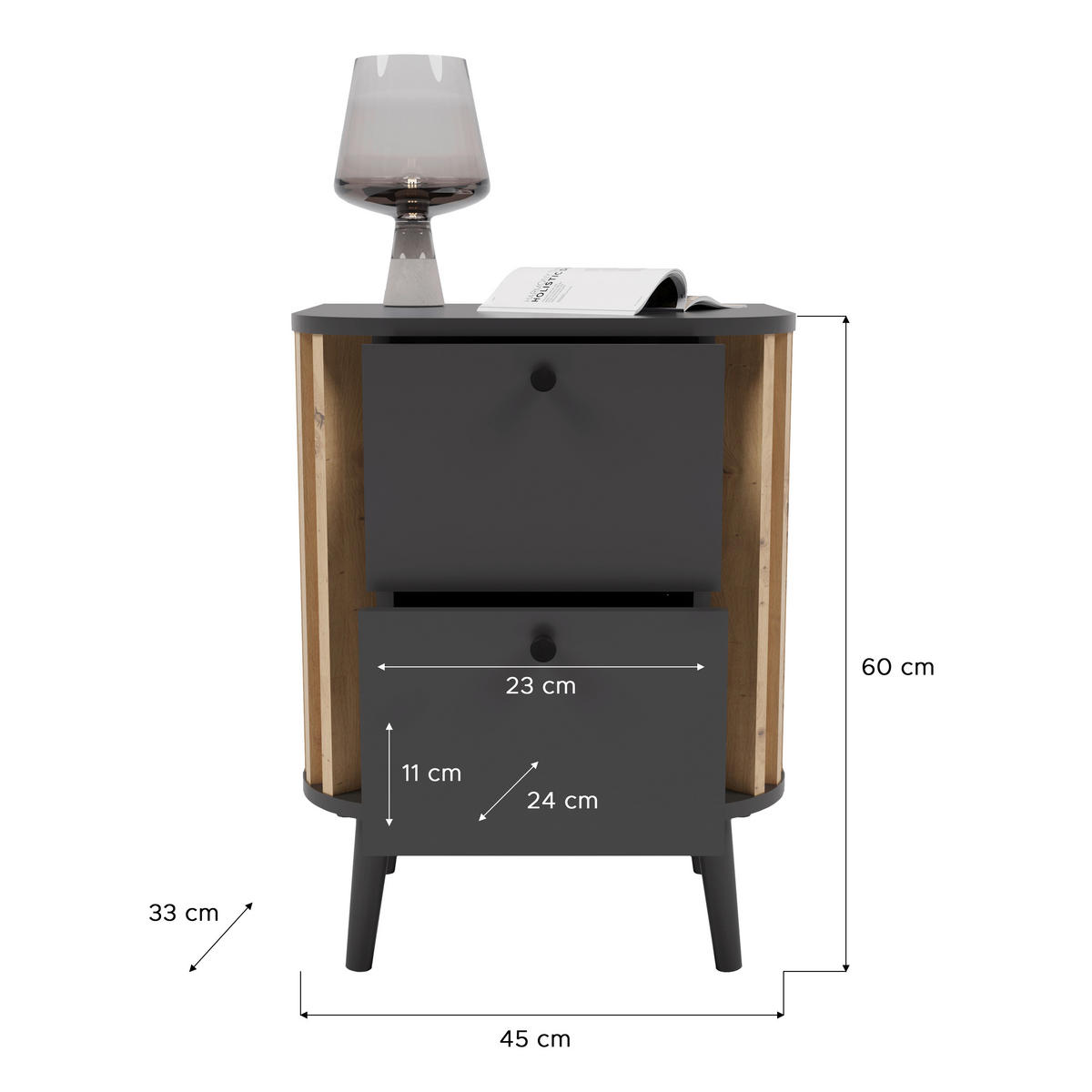 Nachtkonsole PURE grau Eiche Artisan Nachbildung B/H/T: ca. 45x60x33 cm PURE - Eiche/grau (45,00/60,00/33,00cm) - xonox.home