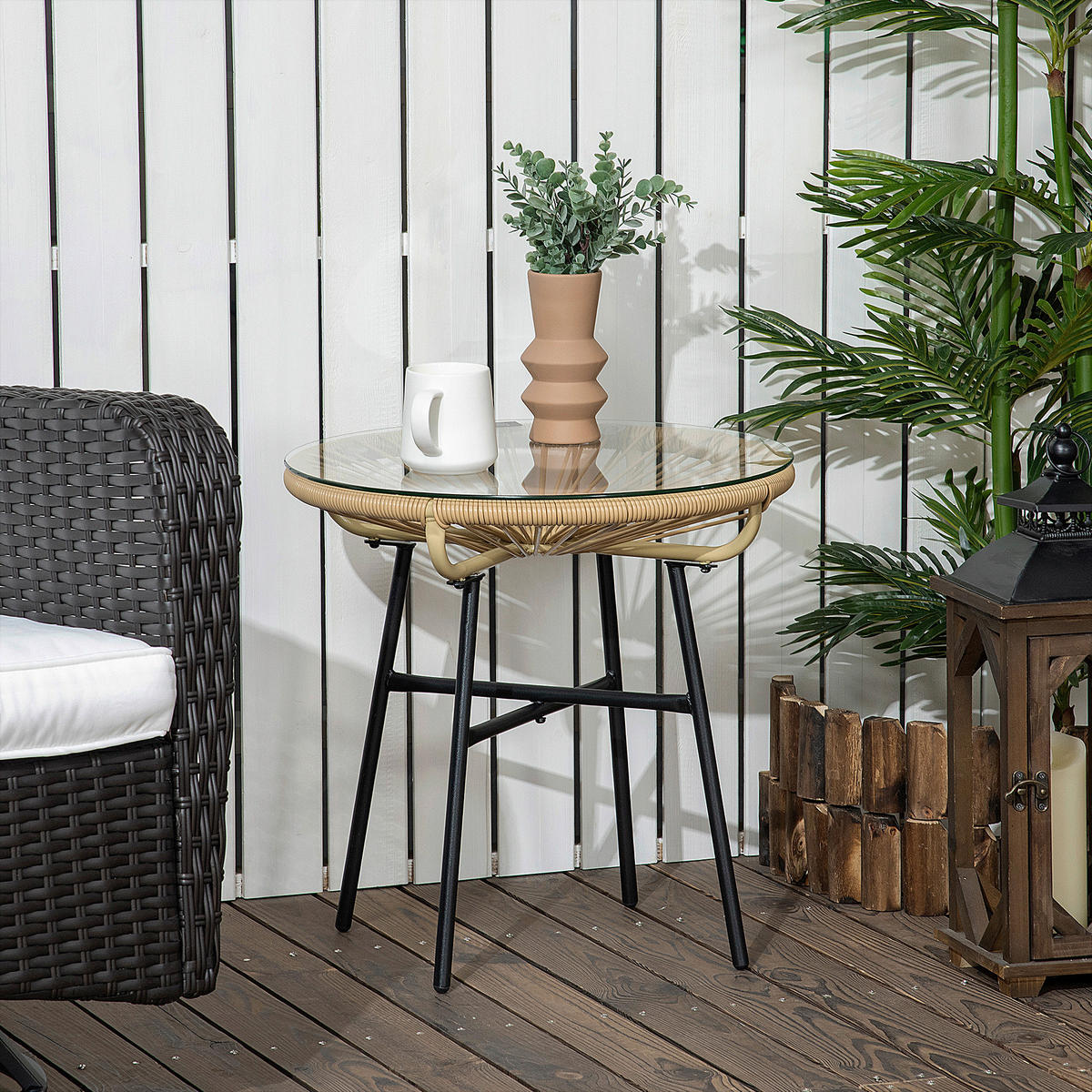 Outsunny Beistelltisch beige Eisen B/H/L: ca. 50x50x50 cm Rattan_Beistelltisch - beige (50,00/50,00/50,00cm) - Outsunny