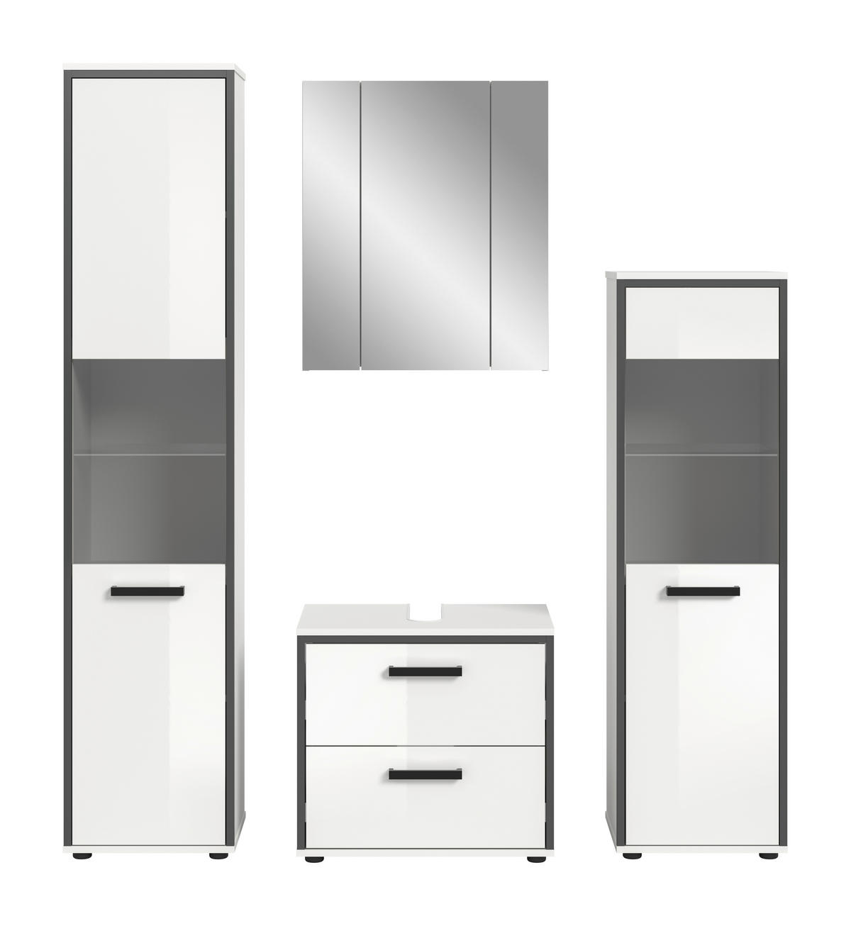Badblock KOJAK weiß Hochglanz anthrazit grau B/H/T: ca. 171x188x37 cm KOJAK - weiß/anthrazit (171,00/188,00/37,00cm) - xonox.home