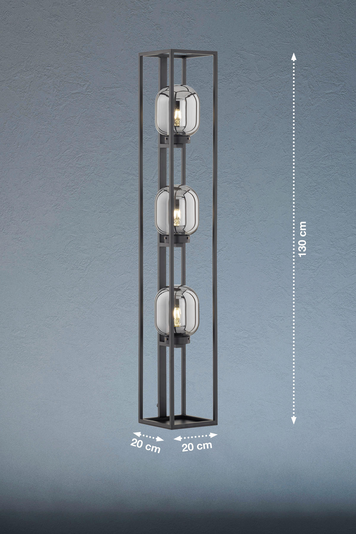 Fischer & Honsel Stehleuchte 40403 Rauch schwarz Glas Metall B/H/T: ca. 20x130x20 cm E27 3 Brennstellen Regi - schwarz/Rauch (20,00/130,00/20,00cm) - Fischer & Honsel