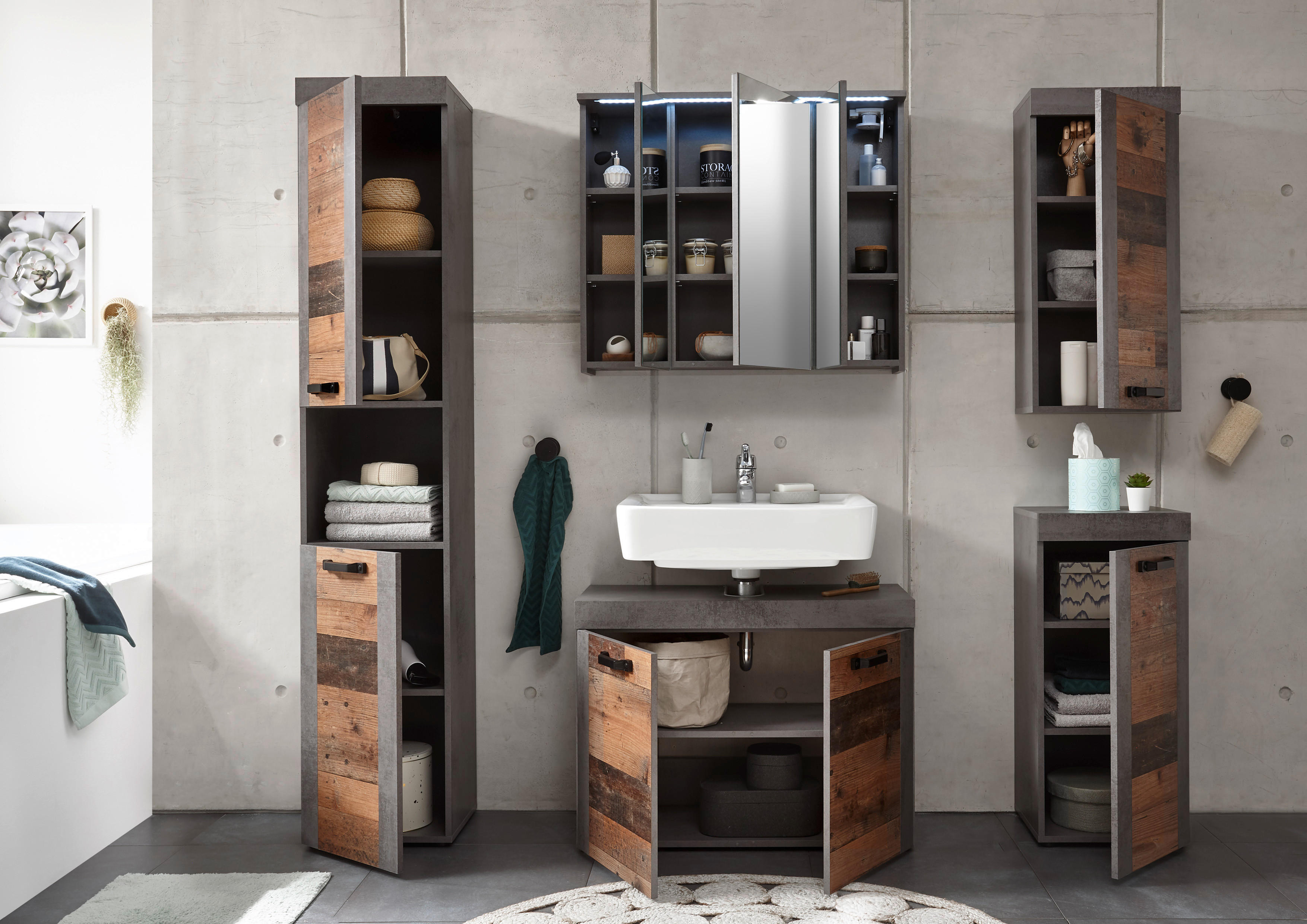 Spiegelschrank Indiana Beton dunkel Optik Old Wood Nachbildung B/H/T: ca. 80x68x23 cm Indiana - (80,00/68,00/23,00cm)