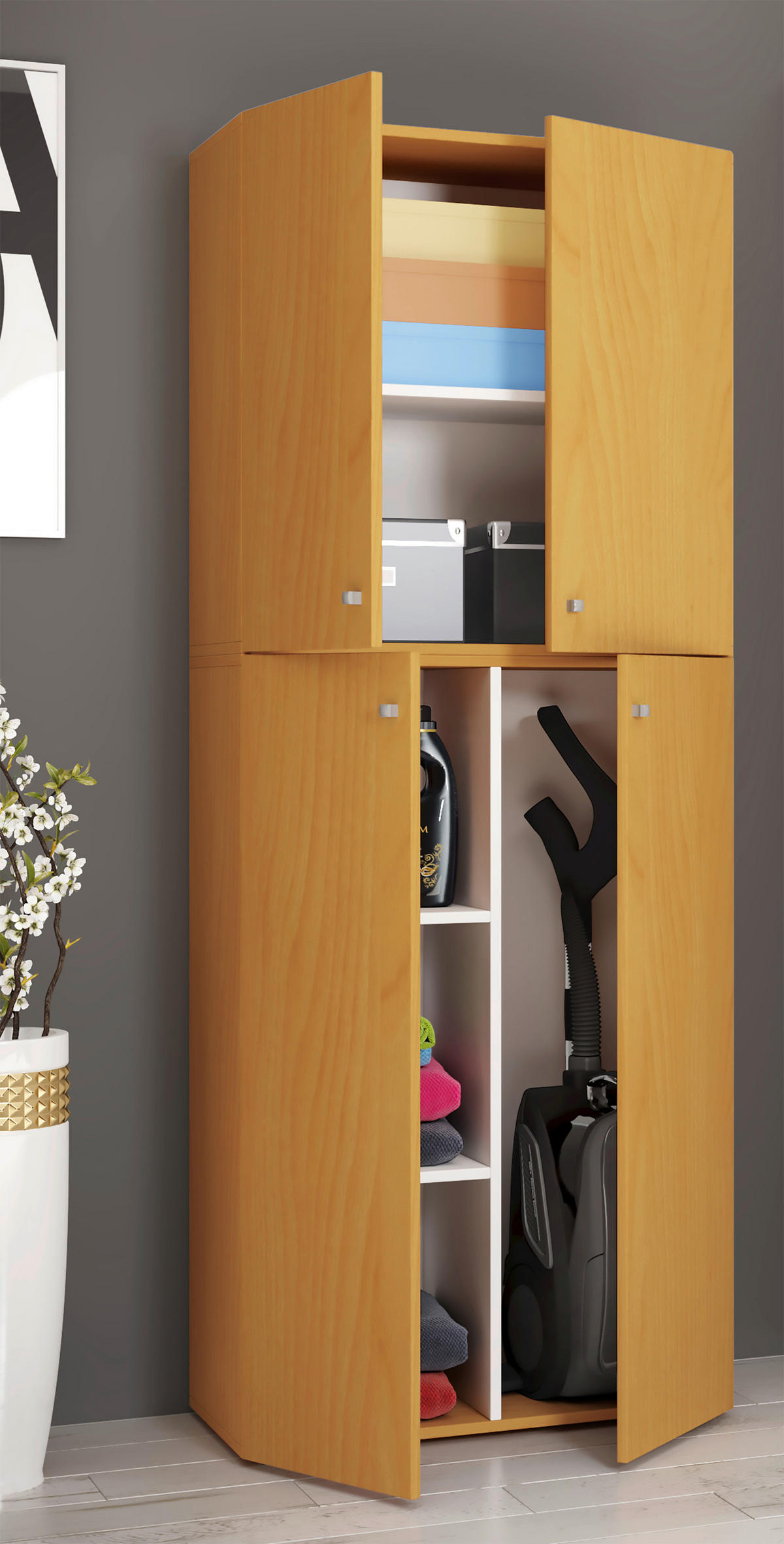 Putzschrank Lona XXL Putzschrank buche Nachbildung weiß B/H/T: ca. 70x182x39 cm Lona XXL Putzschrank - weiß/buche (70,00/182,00/39,00cm) - VCM Möbel
