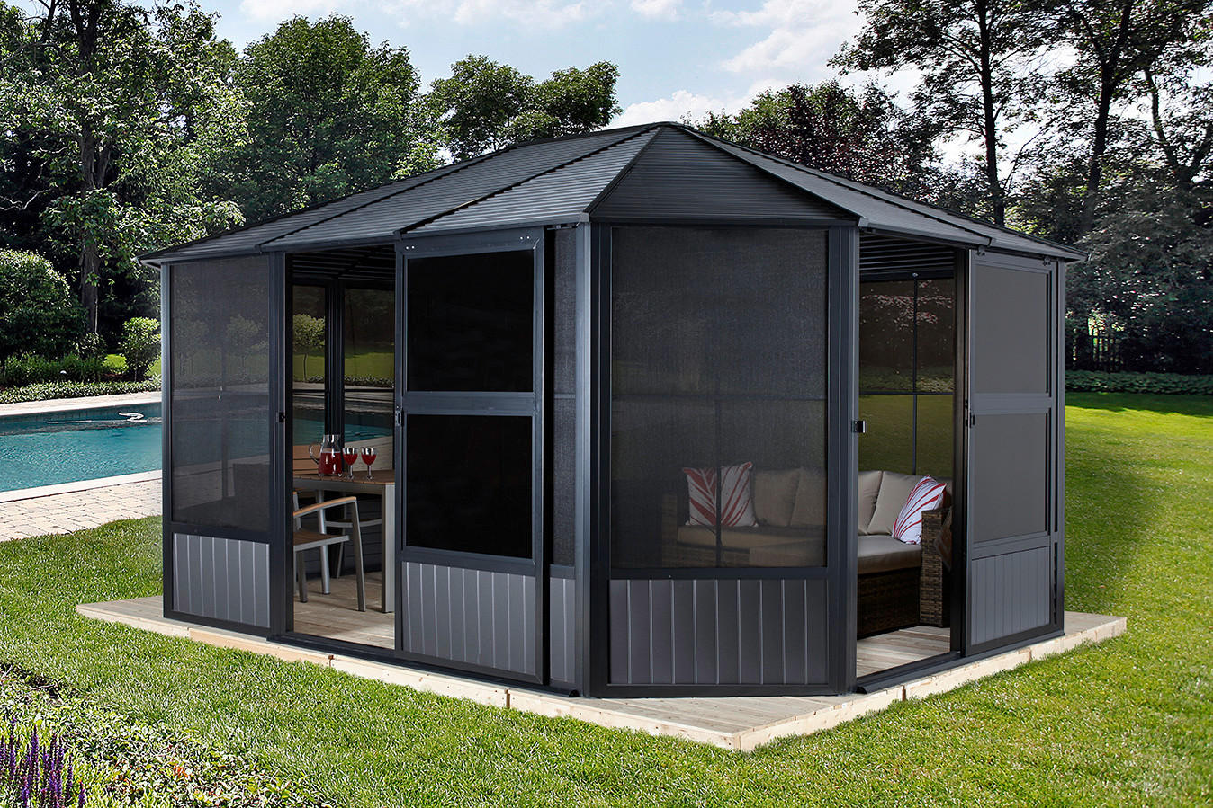 Sojag Kaltwintergarten Charleston anthrazit Aluminium B/H/T: ca. 384x281x384 cm Charleston - anthrazit (384,00/281,00/384,00cm) - Sojag