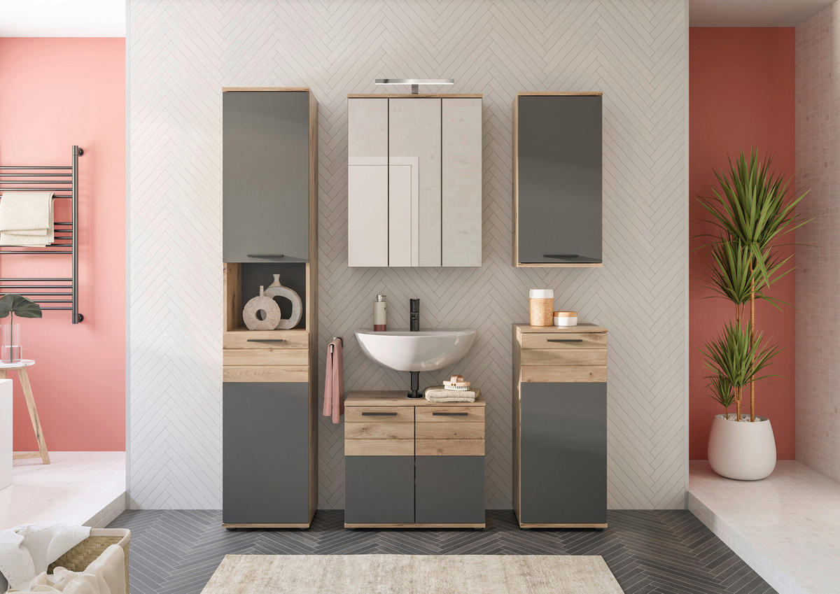 Badezimmer-Set MASON Nox Oak Nachbildung edles Basaltgrau Nachbildung B/H/T: ca. 60x190x34 cm MASON - edles Basaltgrau (60,00/190,00/34,00cm) - xonox.home