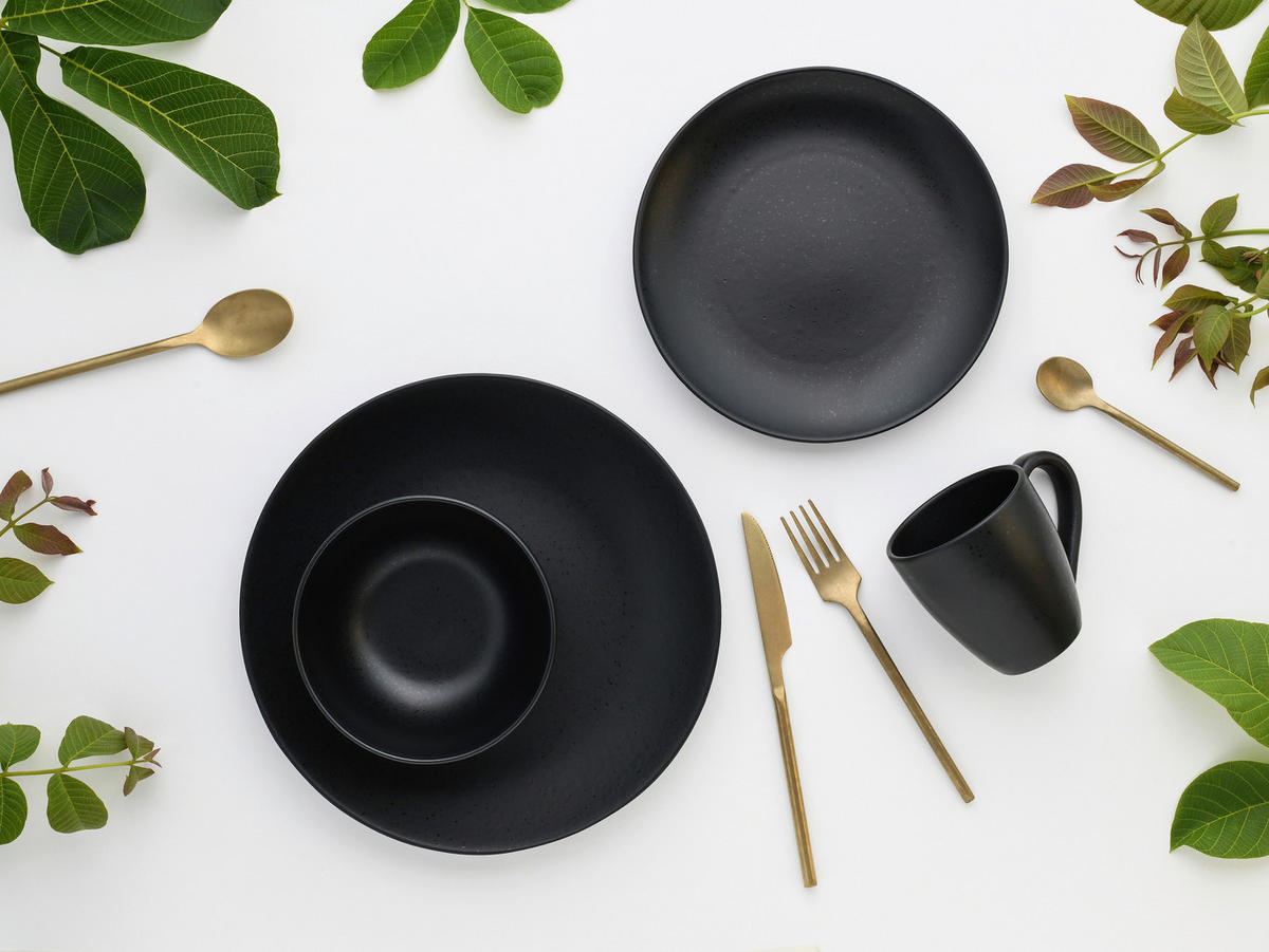 CreaTable Kombiservice Magic Black schwarz Steinzeug 8 tlg. Magic Black - schwarz - CreaTable