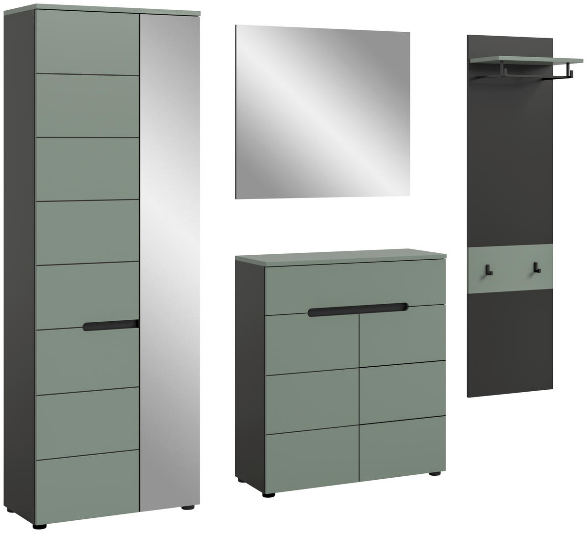 Garderobe Canu grün basaltgrau Nachbildung B/H/T: ca. 220x190x37 cm Canu - basaltgrau/grün (220,00/190,00/37,00cm) - xonox.home