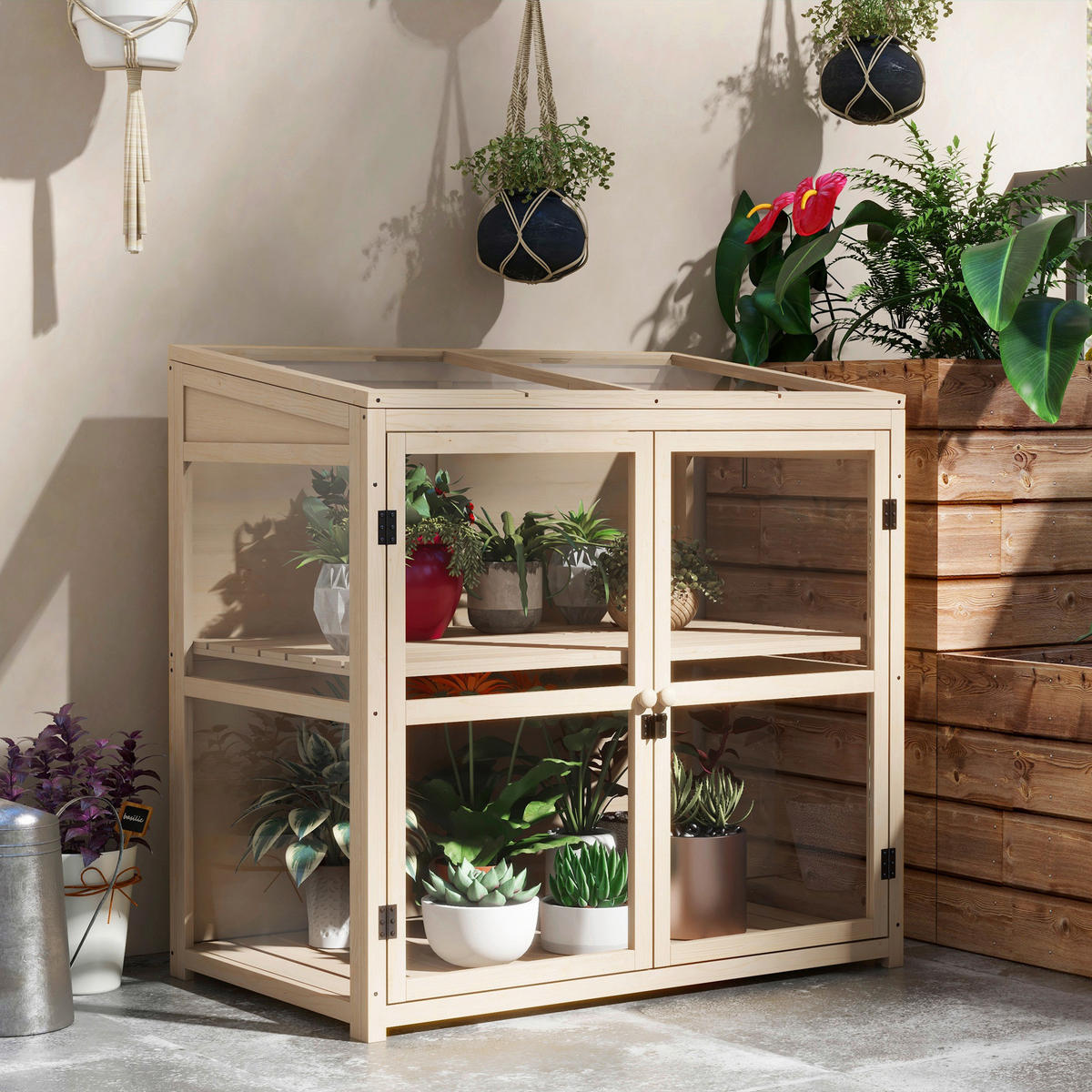 Outsunny Gewächshaus B/H/L: ca. 61x103x103 cm Frühbeet - natur (103,00/61,00/103,00cm) - Outsunny