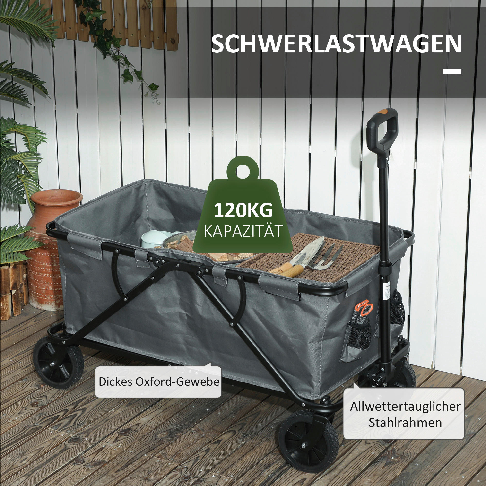 Thumbnail - Outsunny Gartenwagen dunkelgrau Polyester B/H/L: ca. 55x56x100 cm