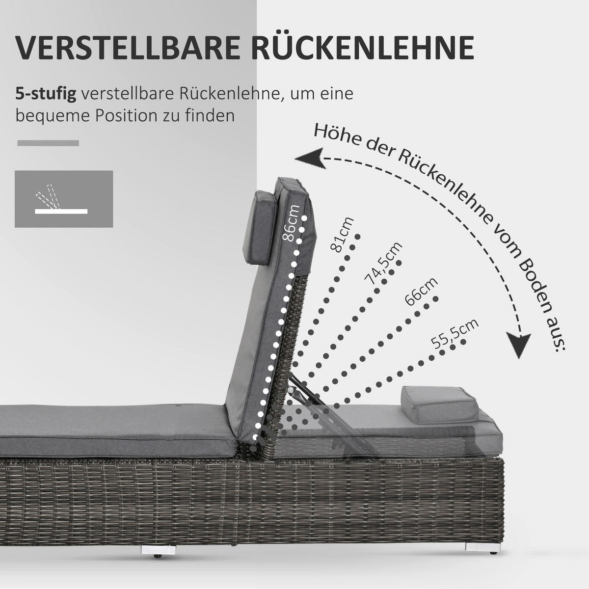Outsunny Sonnenliege grau Aluminium B/H/L: ca. 60x195x91 cm Sonnenliege - grau (91,00/60,00/195,00cm) - Outsunny