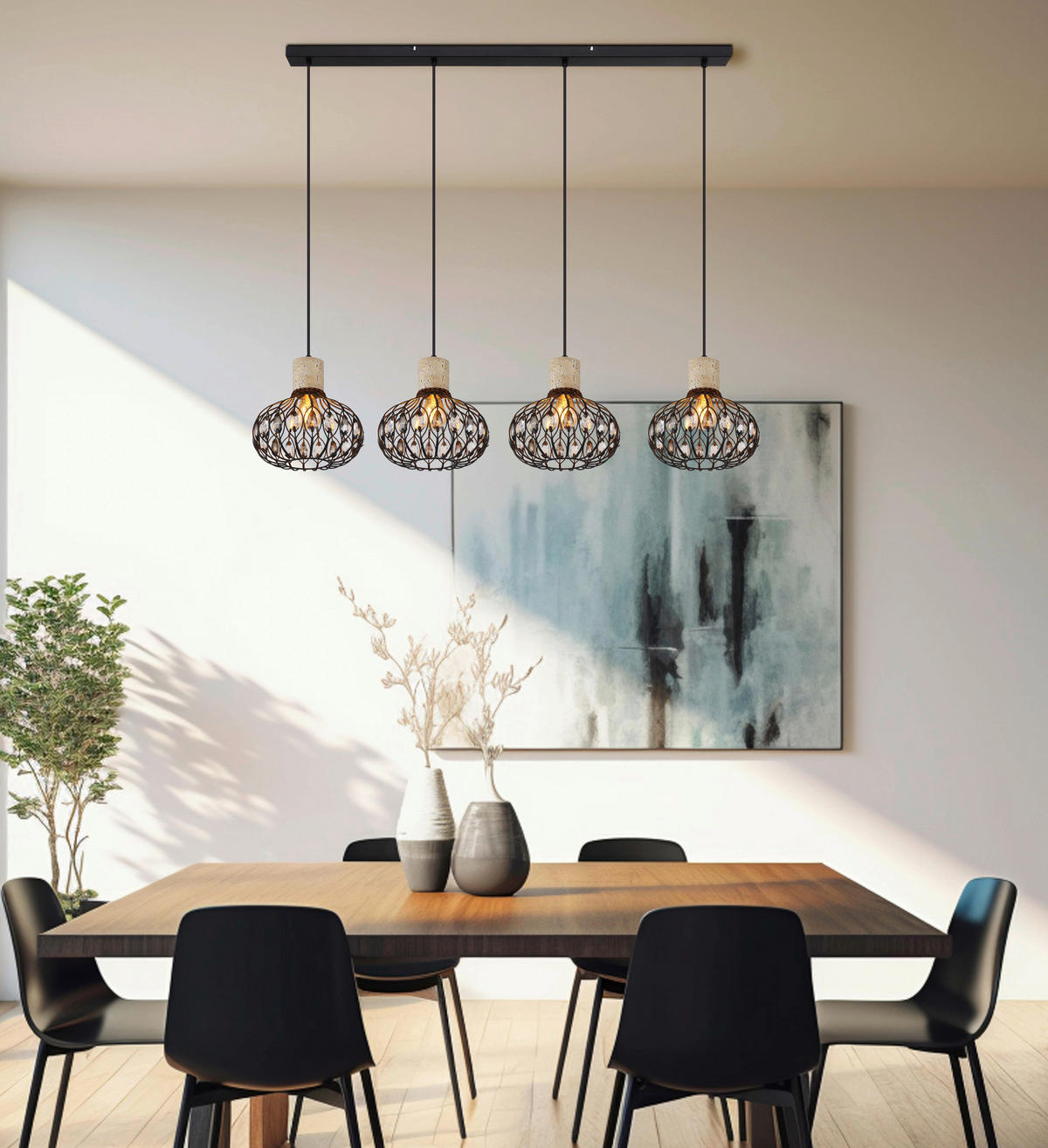 GLOBO Hängeleuchte grau Rauch mattschwarz Glas Metall B/H/L: ca. 25x150x115 cm E27 4 Brennstellen DORTHY - mattschwarz/Rauch (115,00/25,00/150,00cm) - GLOBO