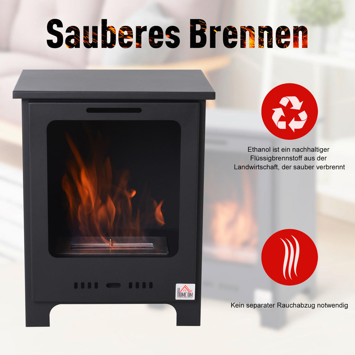 HOMCOM Ethanol-Kamin schwarz Metall B/H/L: ca. 30x50x40 cm Ethanol-Kamin - schwarz (40,00/30,00/50,00cm) - HOMCOM