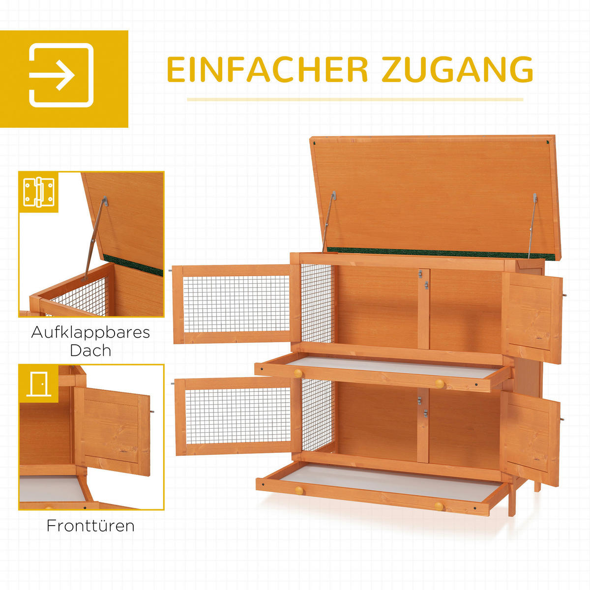 PawHut Kleintierstall grün Holz B/H/L: ca. 45x90x90 cm Kleintierstall - gelb/grün (90,00/45,00/90,00cm) - PawHut