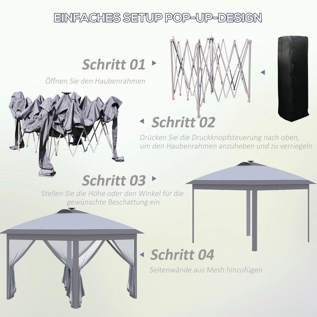 Thumbnail - Outsunny Faltpavillon grau Polyester-Mischgewebe B/H/L: ca. 330x288x330 cm