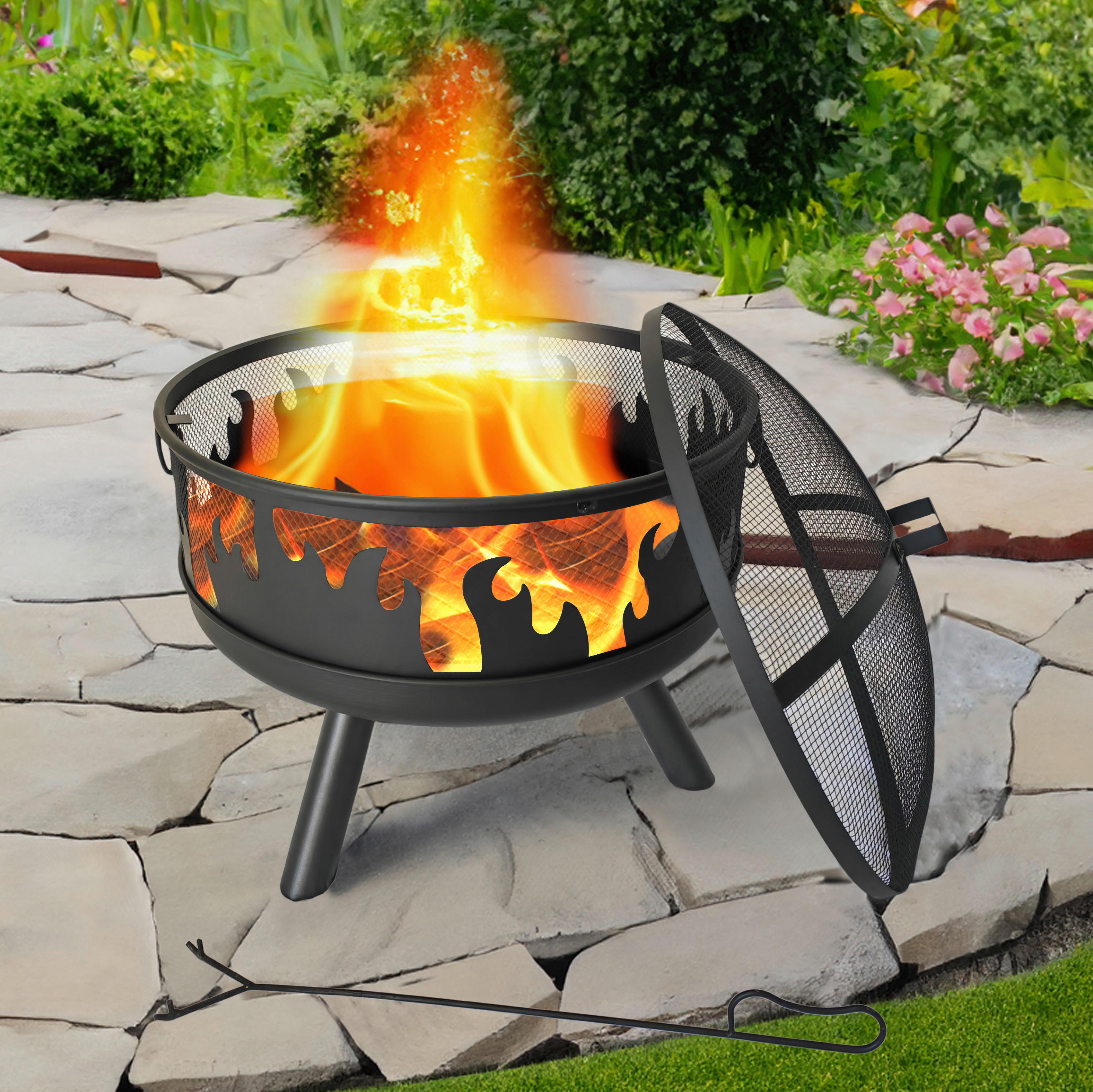 Feuerstelle schwarz Stahl H/D: ca. 43x61,5 cm Feuerstelle_mit_Funkenschutz - schwarz (61,50/43,00cm)