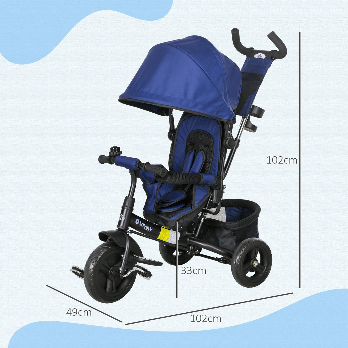 HOMCOM Kinderdreirad blau B/H/L: ca. 49x102x102 cm Kinderdreirad - blau (102,00/49,00/102,00cm) - HOMCOM