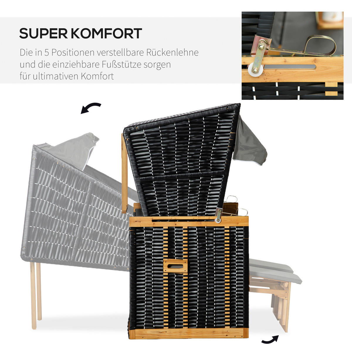 Outsunny Strandkorb hellgrau Edelstahl B/H/L: ca. 79x118x160 cm Strandkorb - hellgrau (160,00/79,00/118,00cm) - Outsunny
