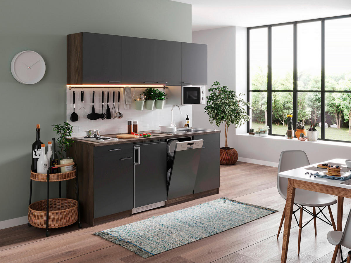 Respekta Küchenblock Economy grau matt B/H/T: ca. 195x200x60 cm Economy - Eiche/grau (195,00/200,00/60,00cm) - Respekta