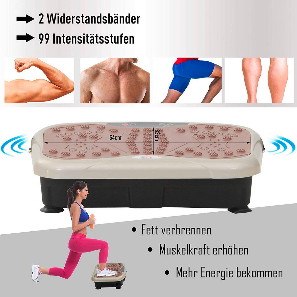 HOMCOM Vibrationstrainer schwarz Metall B/H/L: ca. 33x14x54 cm Vibrationstrainer - beige/braun (54,00/33,00/14,00cm) - HOMCOM
