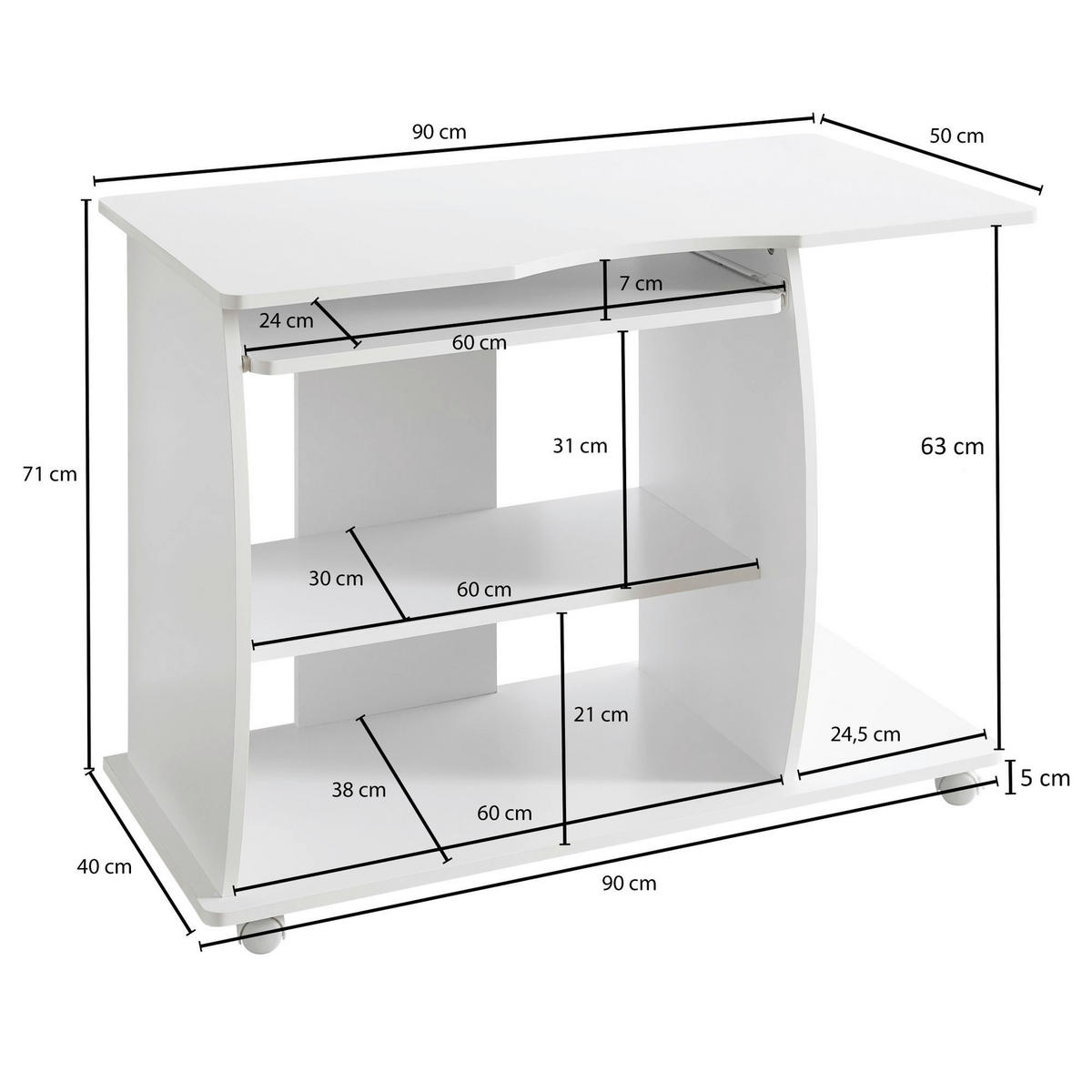 Computertisch weiß B/H/T: ca. 90x71x50 cm Computertisch - weiß (90,00/71,00/50,00cm) - Wohnling