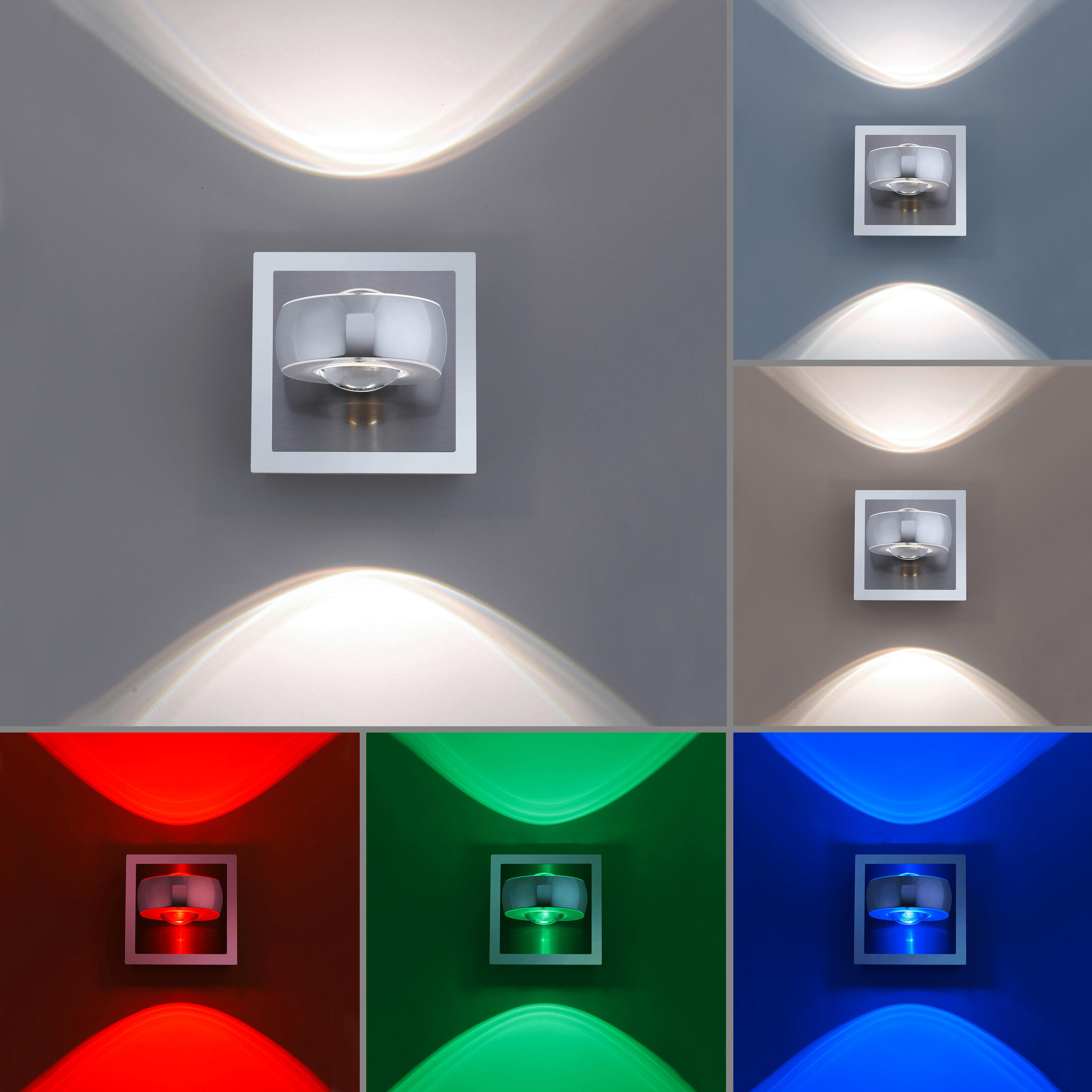 Just Light Smarte Wandleuchte 12471-55 stahlfarbig Chrom transparent Metall Kunststoff B/H/T: ca. 12x14x12 cm LED-Wandleuchte_Opti - stahlfarbig/Chrom (12,00/14,00/12,00cm) - Just Light