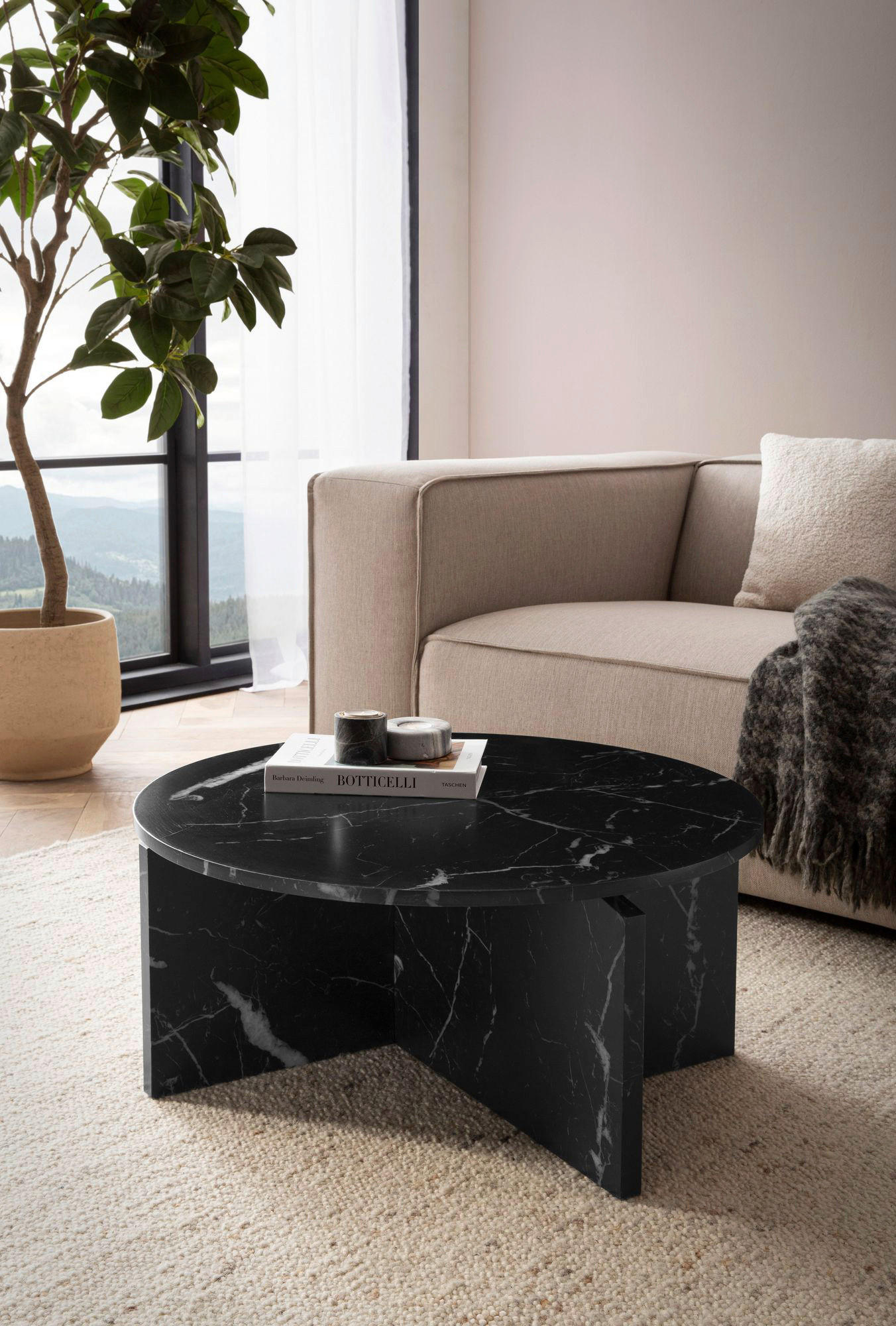 Couchtisch schwarz Marmor Optik B/H/T: ca. 70x33x70 cm Couchtisch - schwarz (70,00/33,00/70,00cm) - Wohnling