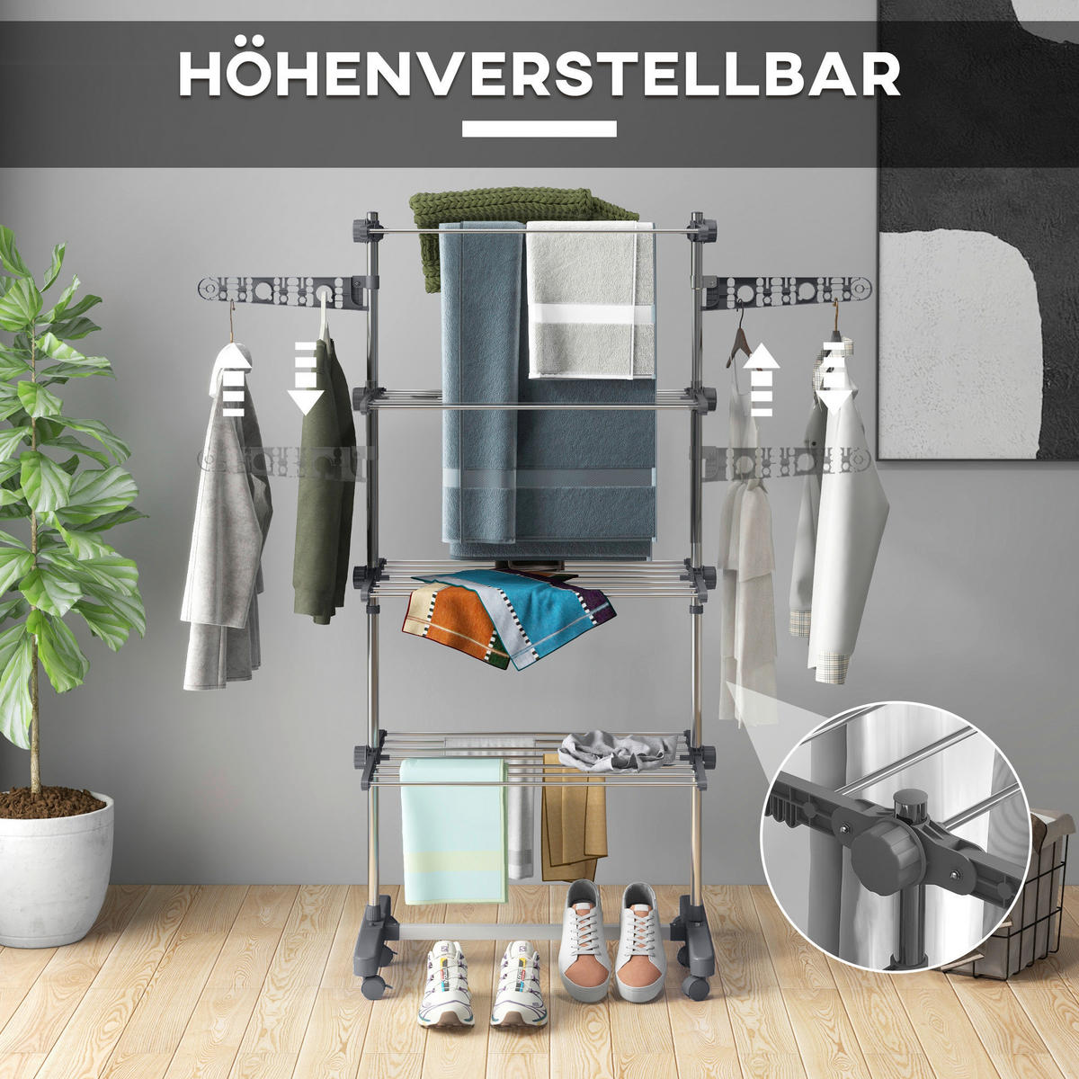 HOMCOM Wäscheständer grau Edelstahl B/H/L: ca. 55x142x172 cm Trockenständer - grau (172,00/55,00/142,00cm) - HOMCOM