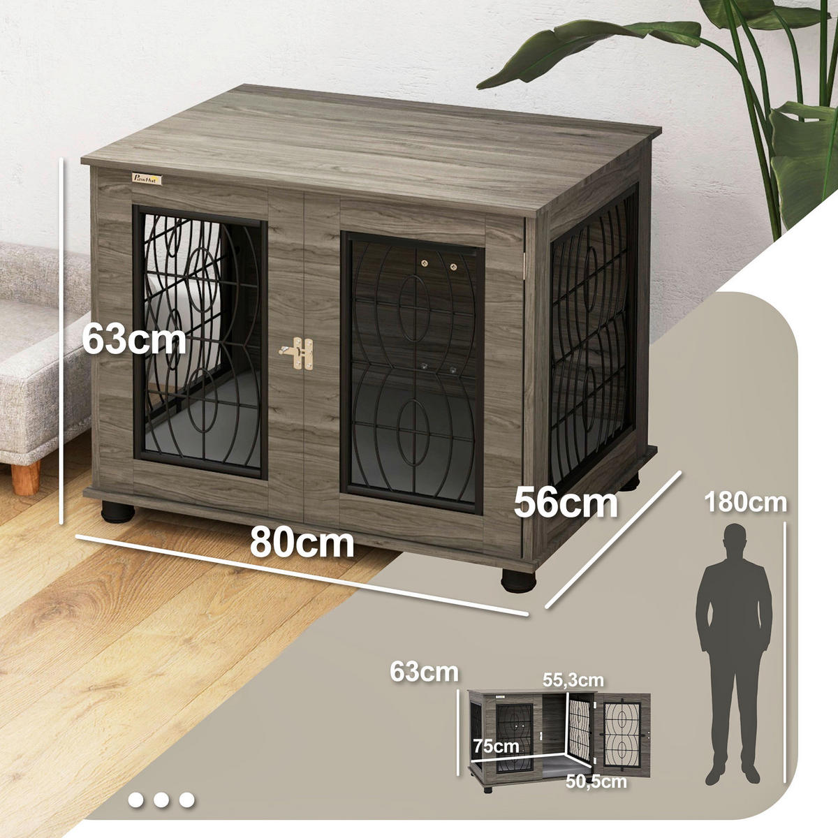 PawHut Hundekäfig grau Spanplatte B/H/L: ca. 56x63x80 cm Hundekäfig - grau (80,00/56,00/63,00cm) - PawHut