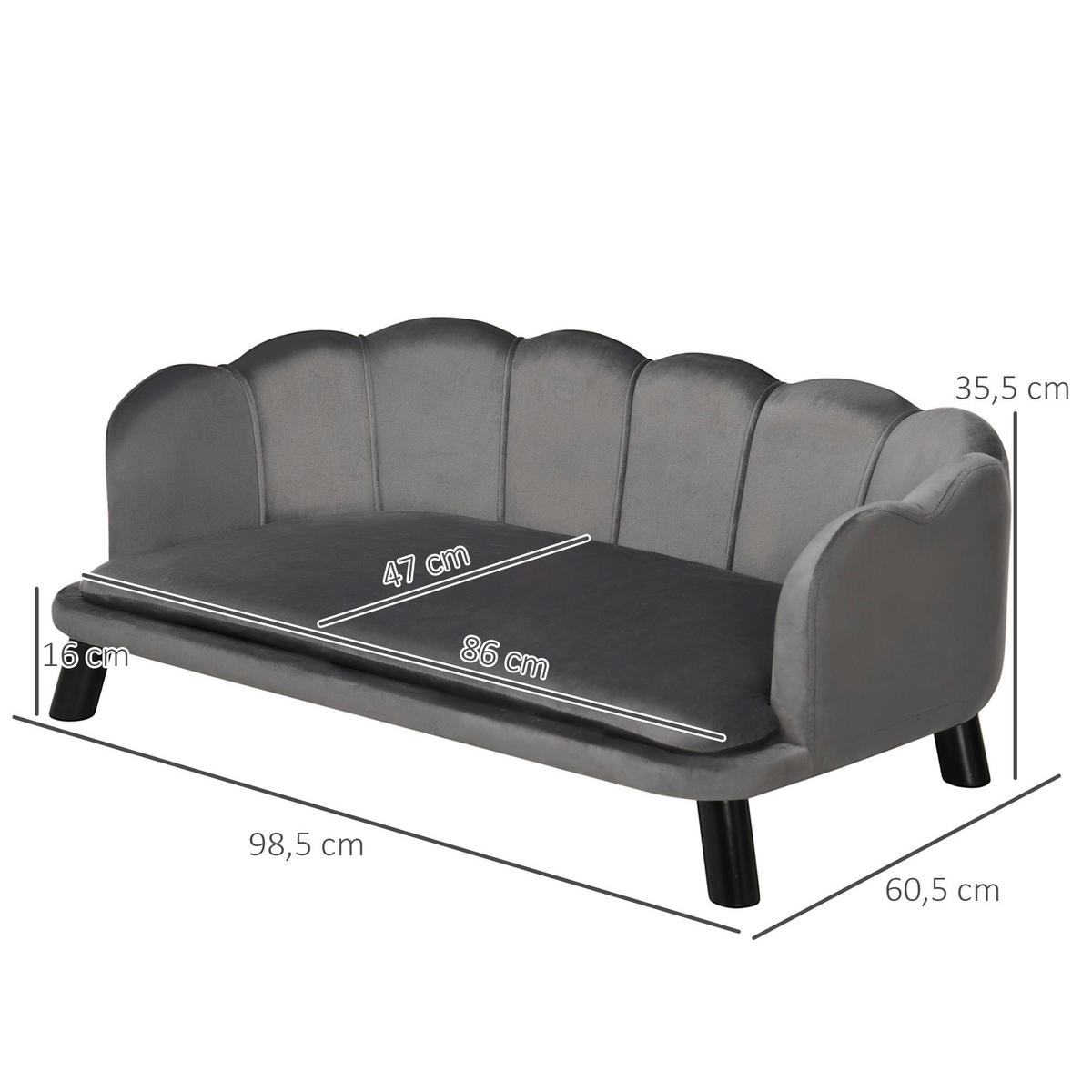 PawHut Hundesofa grau Schaumstoff B/H/L: ca. 60,5x35,5x98,5 cm Hundesofa - grau (98,50/60,50/35,50cm) - PawHut