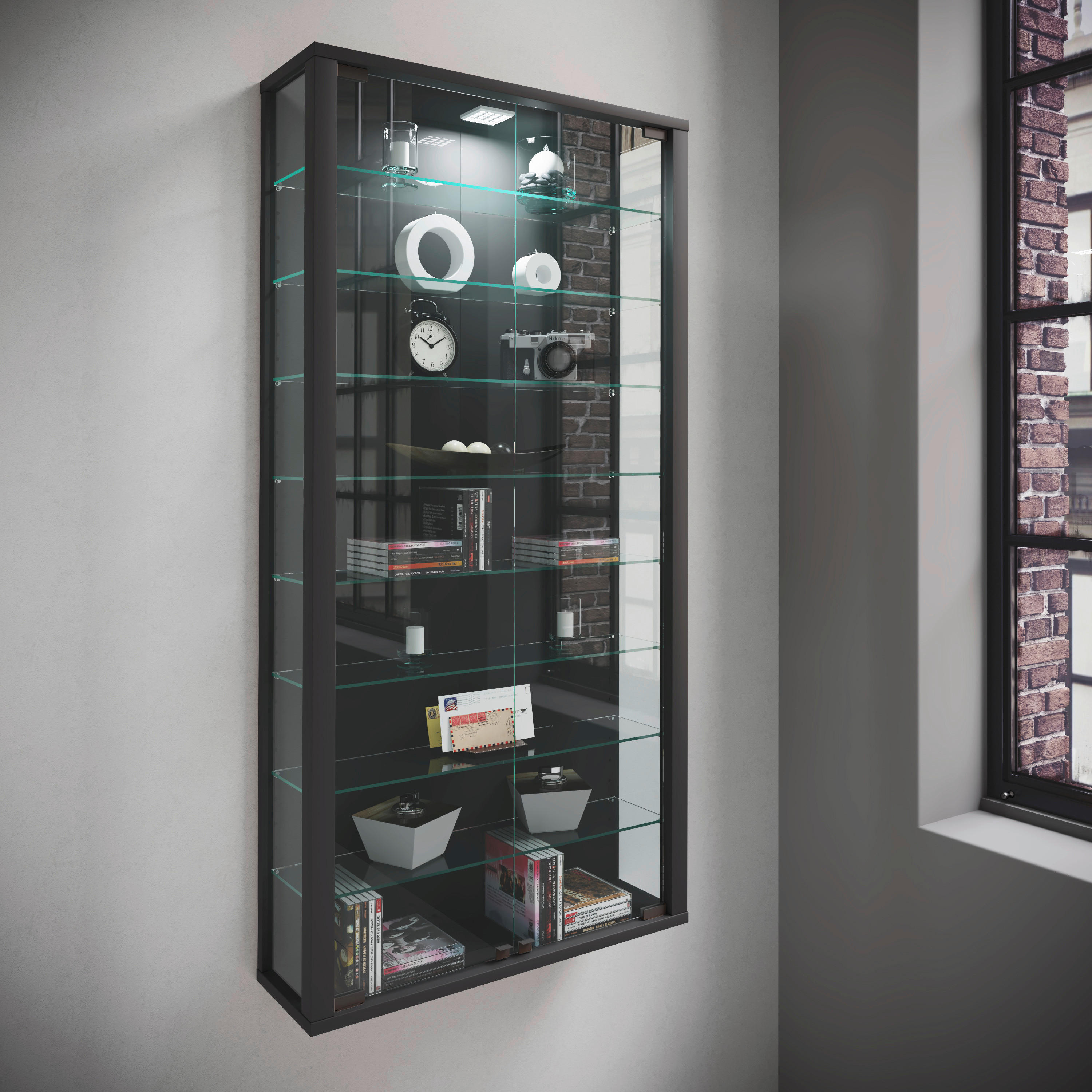 Vitrine Vitrosa Maxi schwarz Holzwerkstoff Glas B/H/T: ca. 59x113x18 cm Vitrosa Maxi - schwarz (59,00/113,00/18,00cm) - VCM Möbel