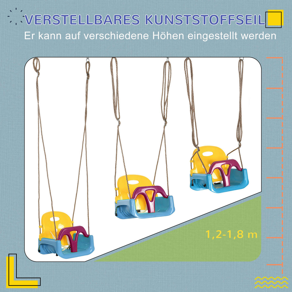 Outsunny Schaukel blau B/H/L: ca. 33x42x180 cm Kinderschaukel - lila/blau (180,00/33,00/42,00cm) - Outsunny