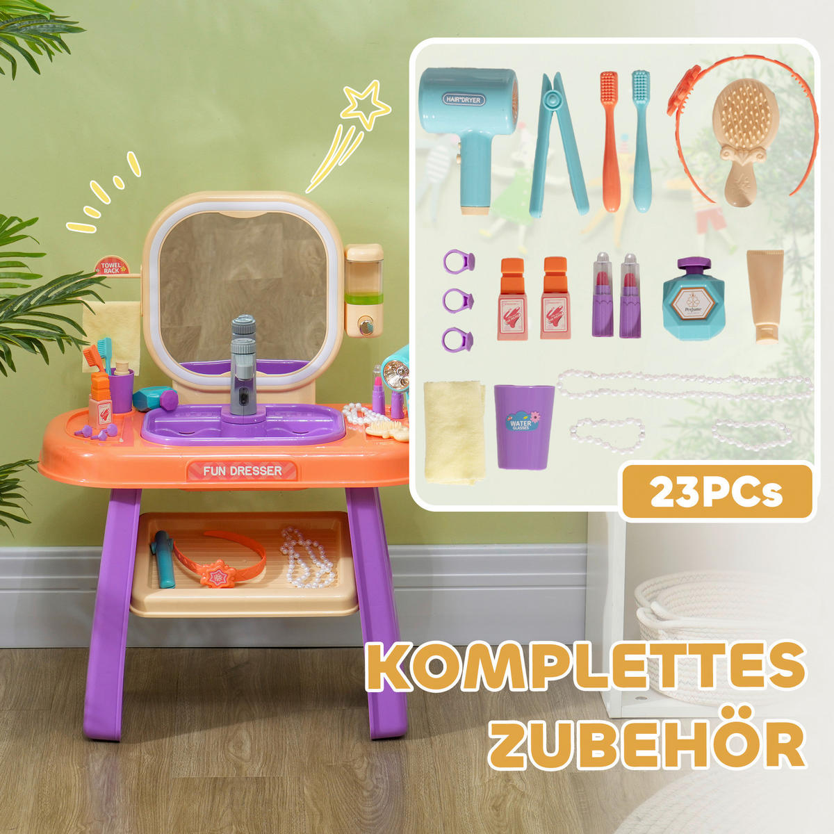 AIYAPLAY Kinder Schminktisch Set B/H/L: ca. 29x71x55 cm Kinder Schminktisch Set - violett (55,00/29,00/71,00cm) - AIYAPLAY