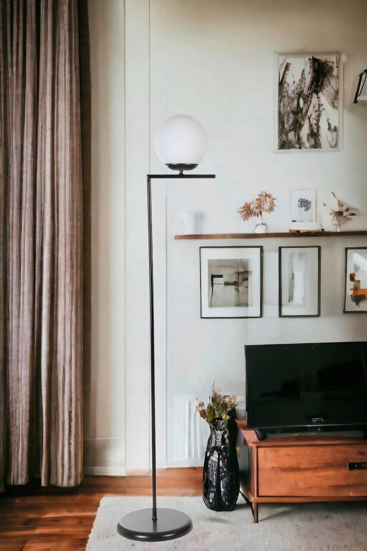 Opviq Stehleuchte weiß schwarz Metall Glas B/H/L: ca. 30x155x30 cm E27 2 Brennstellen Stehleuchte_8818-2 - weiß/schwarz (30,00/30,00/155,00cm) - Opviq