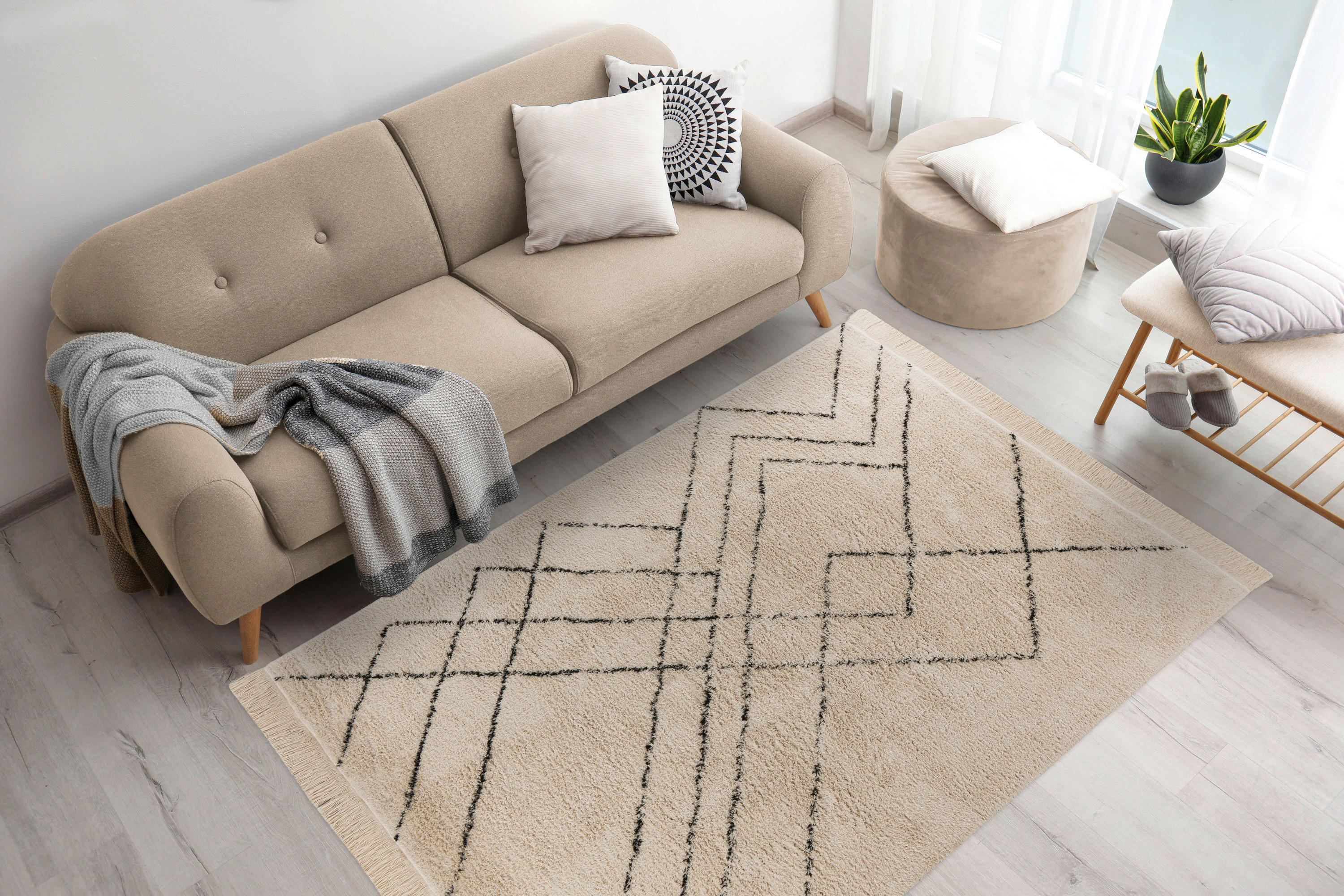 360Living Teppich Mylen schwarz B/L: ca. 160x230 cm Mylen - creme/schwarz (160,00/230,00cm) - 360Living