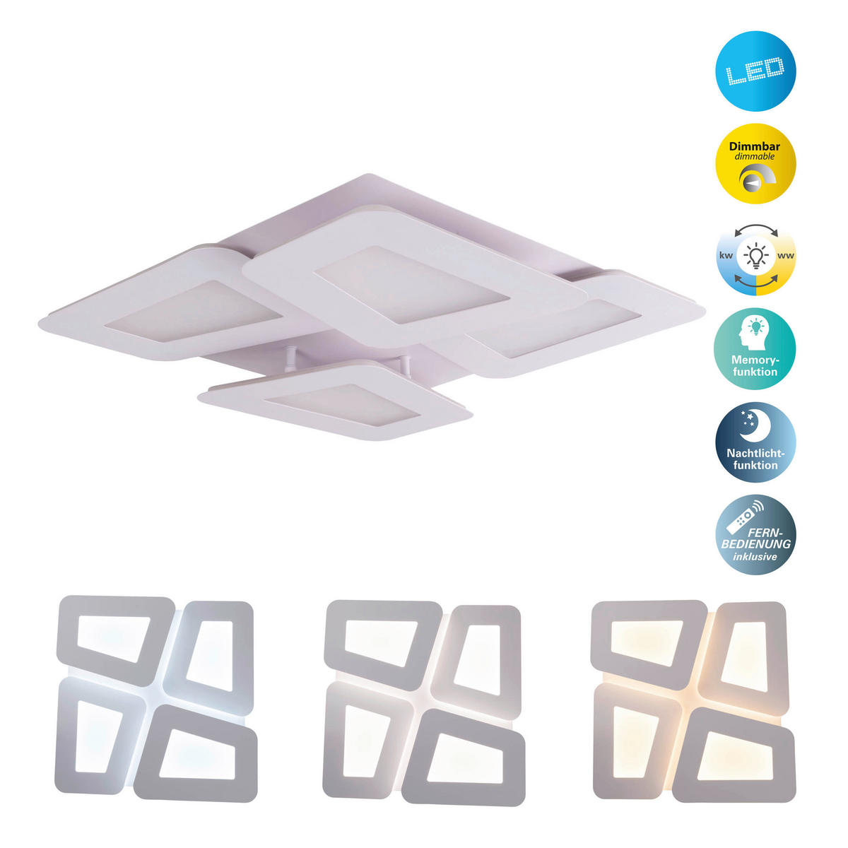 Näve Leuchten LED-Deckenleuchte weiß Metall Kunststoff B/H/T: ca. 48x8x48 cm SIMEN - weiß (48,00/8,00/48,00cm) - Näve Leuchten