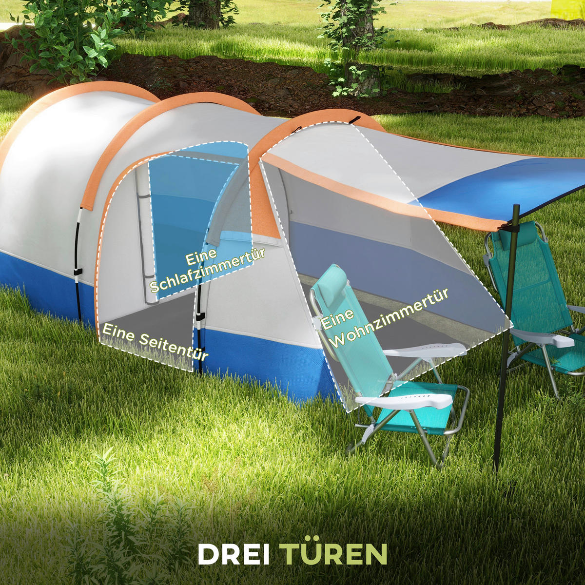 Outsunny Campingzelt orange Stahl B/H/L: ca. 200x150x420 cm Campingzelt - orange (420,00/200,00/150,00cm) - Outsunny