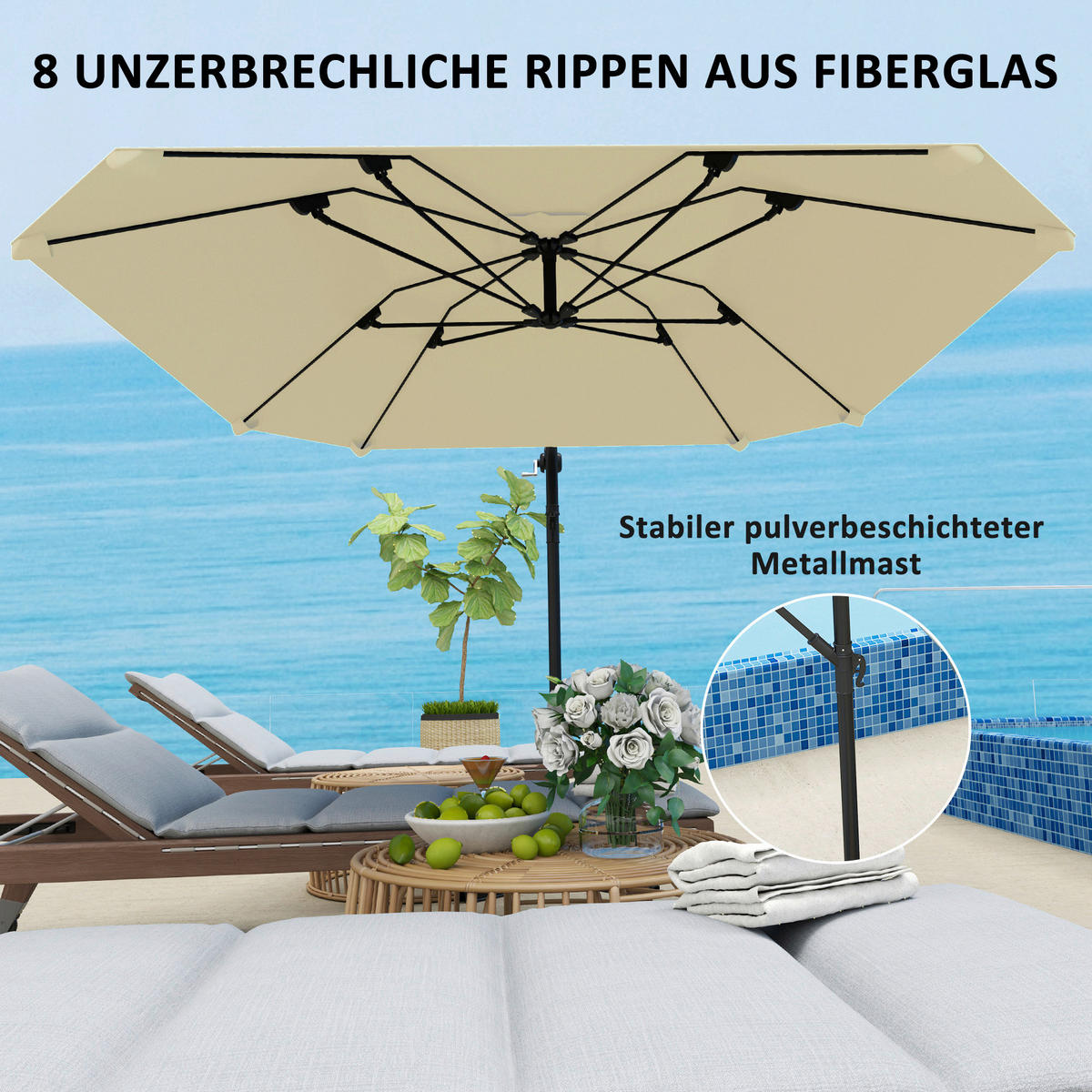 Outsunny Ampelschirm beige Polyester B/H/L: ca. 260x245x304 cm Ampelschirm - beige (304,00/260,00/245,00cm) - Outsunny