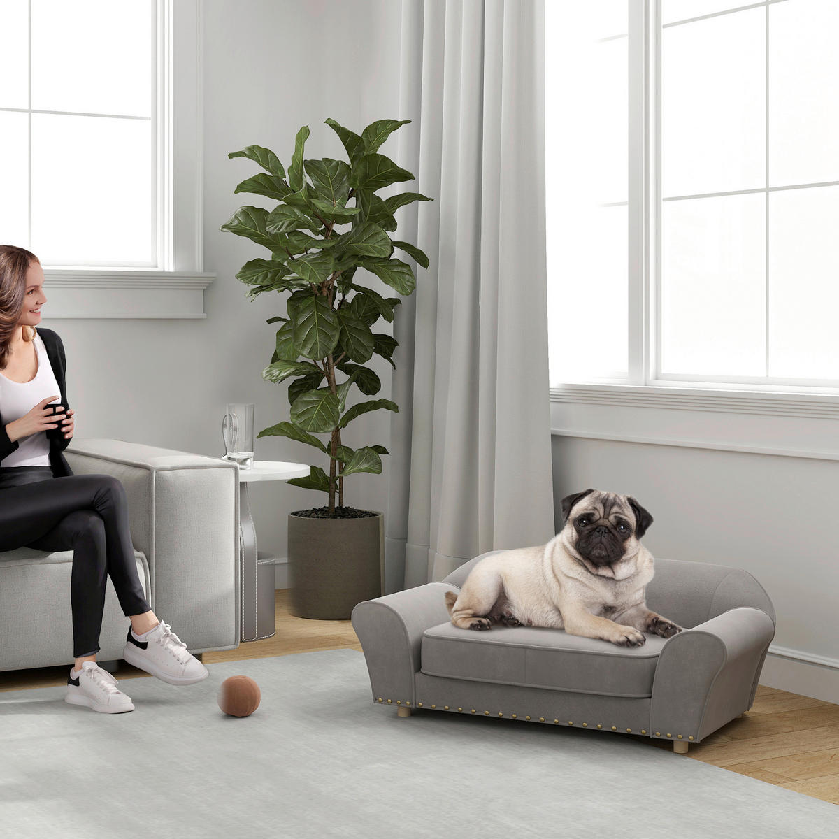 PawHut Hundesofa grau Schaumstoff B/H/L: ca. 52,5x33x86,5 cm Hundesofa - grau (86,50/52,50/33,00cm) - PawHut