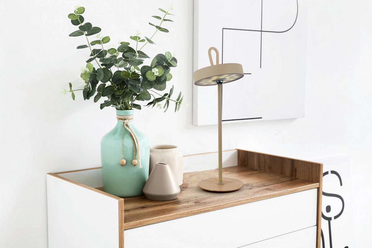 Näve Leuchten LED-Tischleuchte beige Holz Metall Kunststoff B/H/T/D: ca. 13x36x13x13 cm ELLI - beige (13,00/36,00/13,00cm) - Näve Leuchten