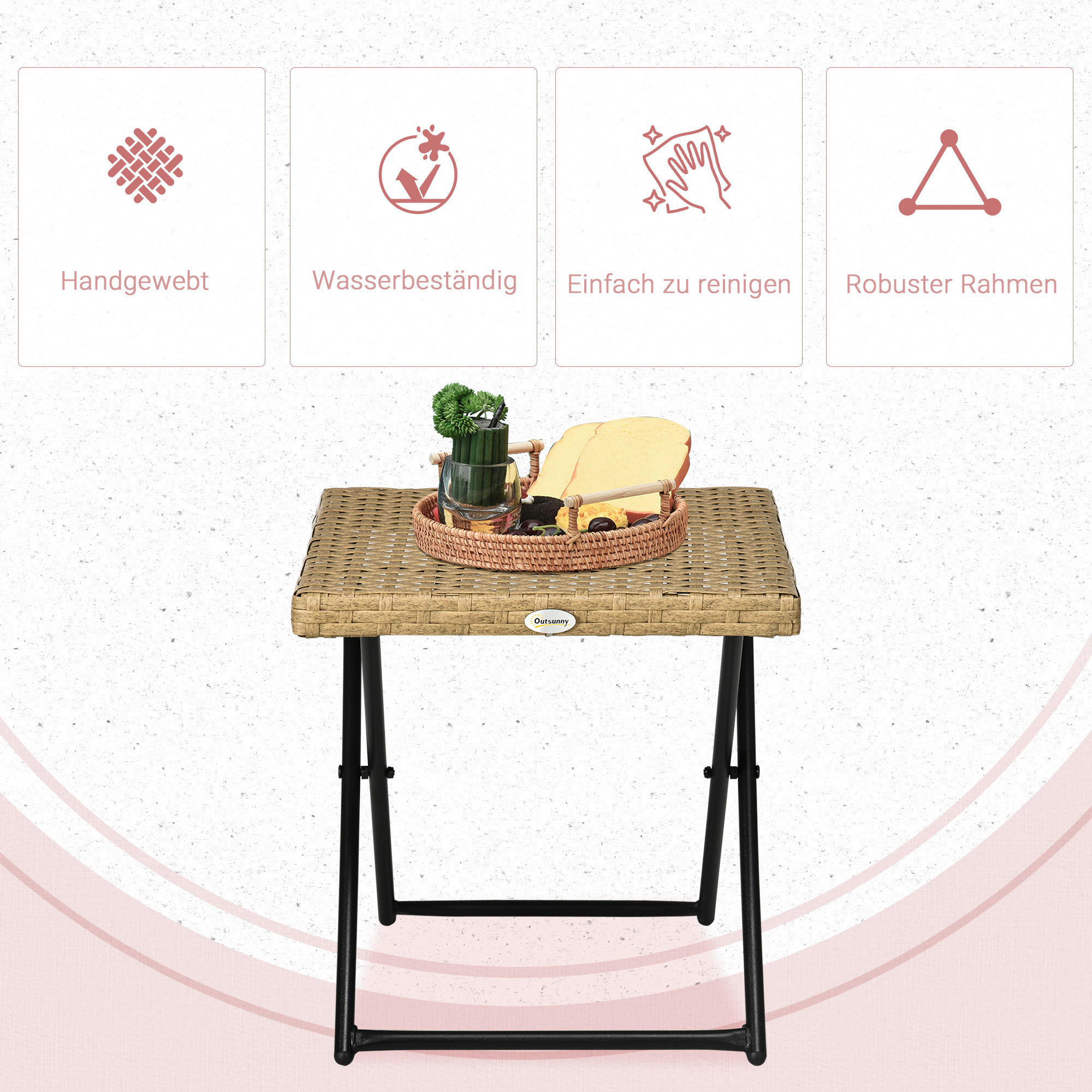 Thumbnail - Outsunny Balkontisch natur Polyrattan B/H/L: ca. 40x40x40 cm