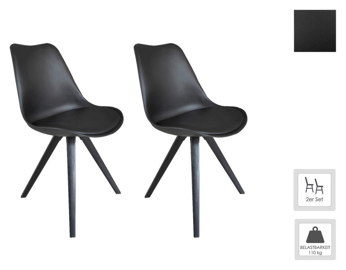 Stuhl KIRA  2er-Set schwarz schwarz schwarz Kunststoff Kunstleder Metall B/H/T: ca. 48x86x55,5 cm KIRA  2er-Set - schwarz (48,00/86,00/55,50cm) - byLIVING