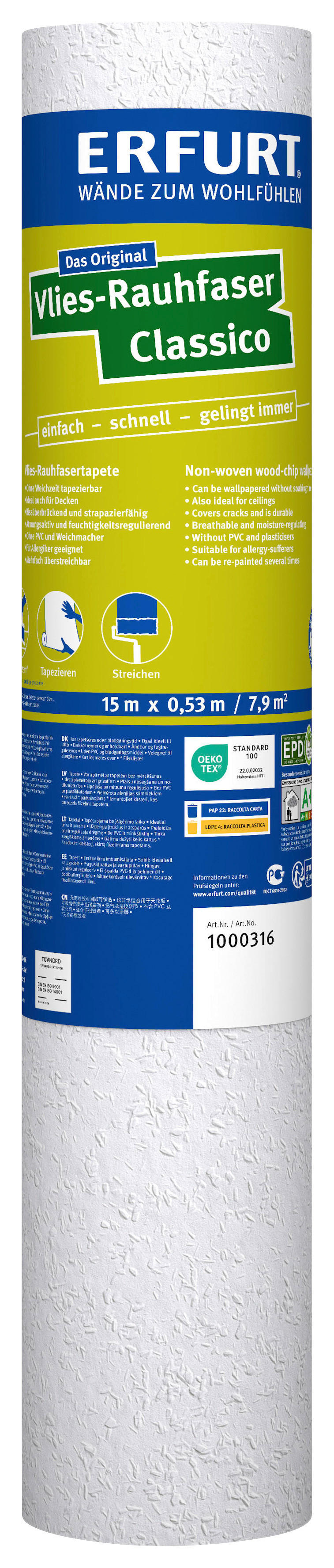 Erfurt Rauhfaser B/L: ca. 53x1500 cm strukturiert Vliesrauhfaser_Erfurt 15m Classico - (53,00/1500,00cm) - Erfurt