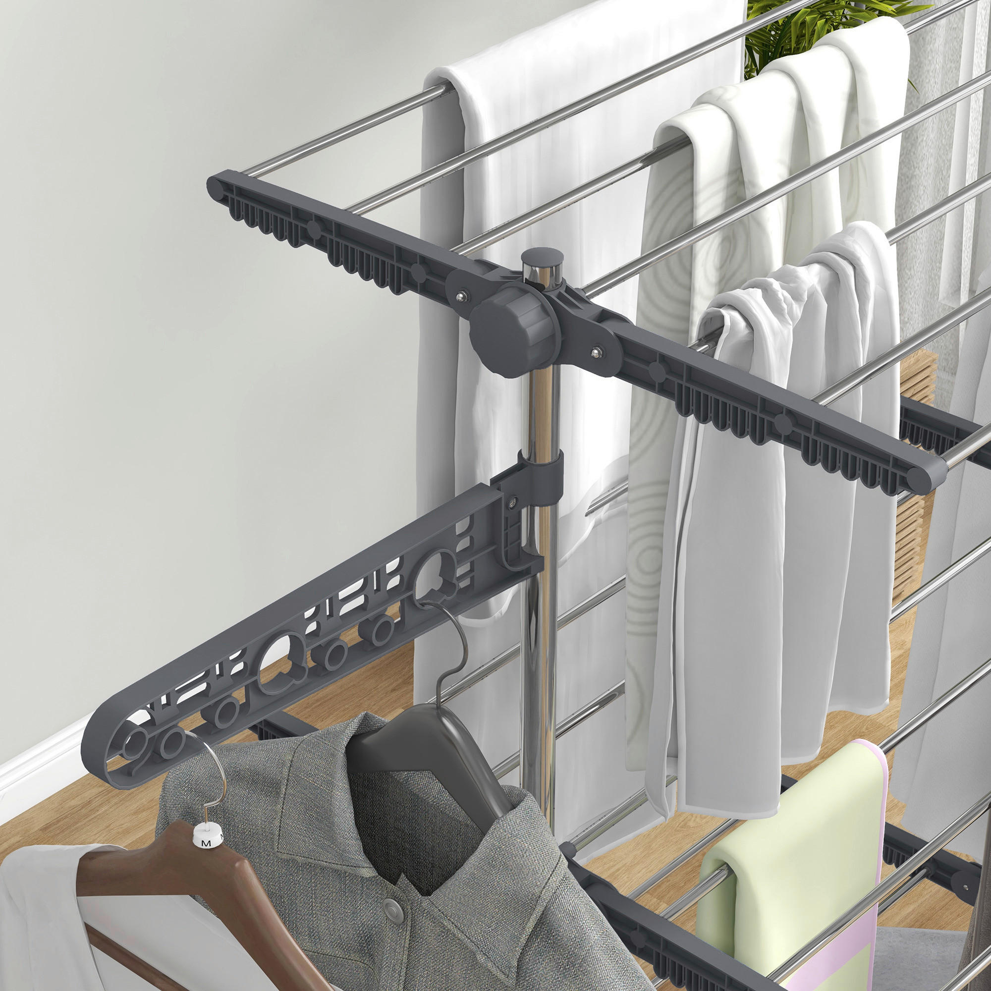 HOMCOM Wäscheständer grau Edelstahl B/H/L: ca. 55x142x152 cm Trockenständer - grau (152,00/55,00/142,00cm) - HOMCOM