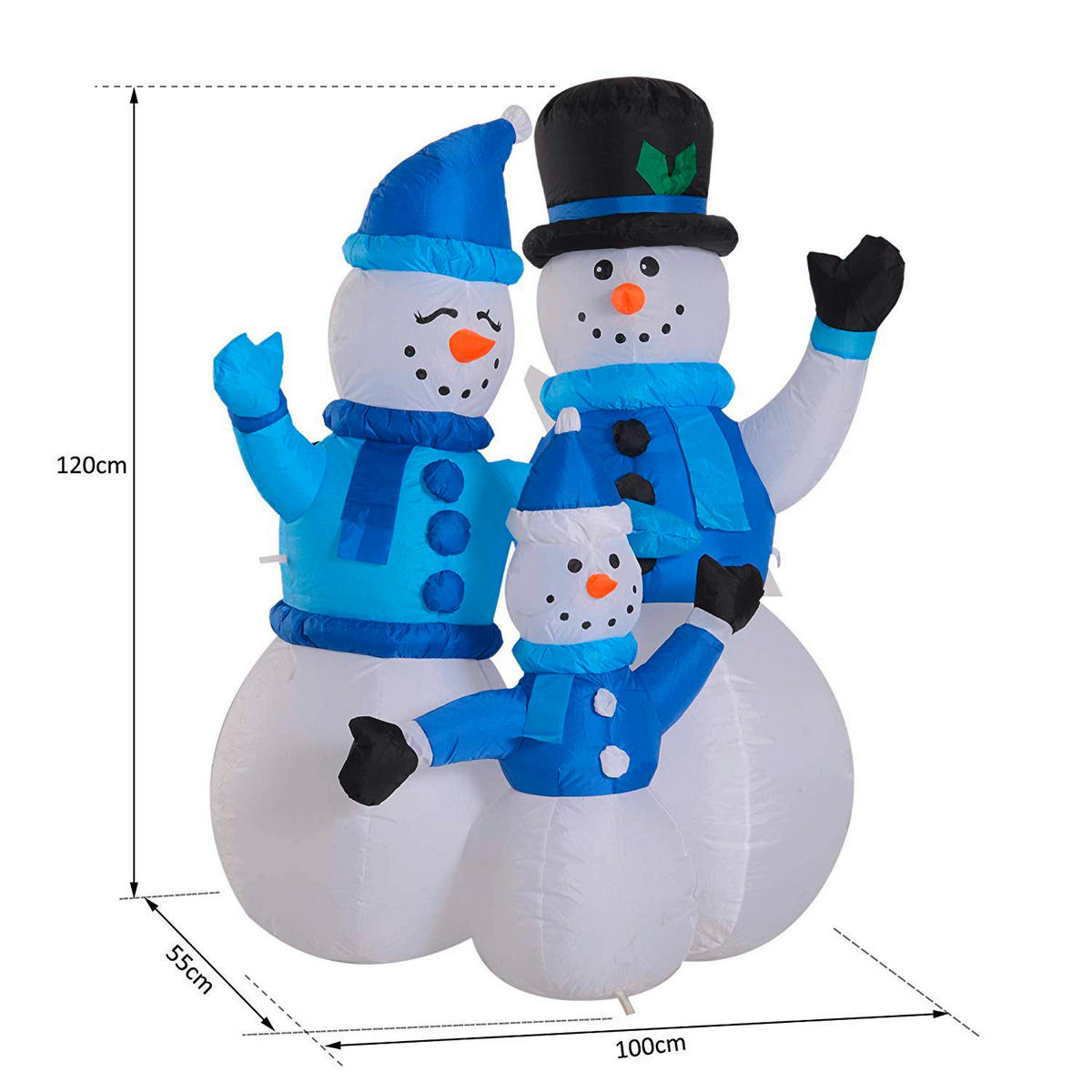 HOMCOM Schneemannfamilie LED-Schneemannfamilie_aufblasbar - blau/weiß (100,00/55,00/120,00cm) - HOMCOM
