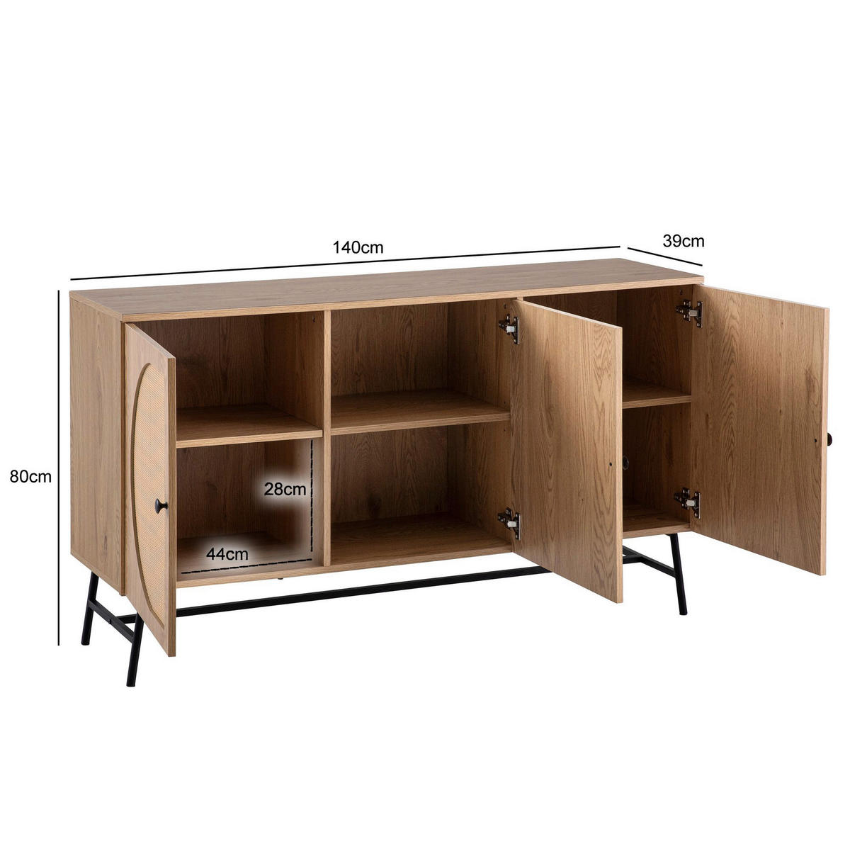 Sideboard natur Eiche Optik B/H/T: ca. 140x80x39 cm Sideboard - natur (140,00/80,00/39,00cm) - Wohnling