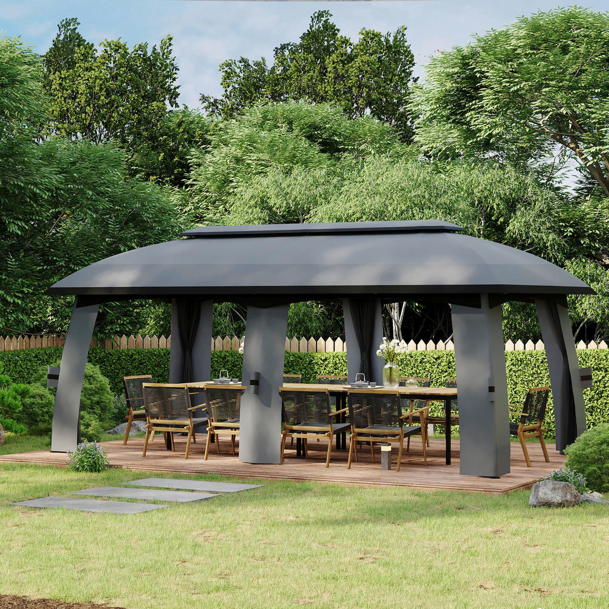 Outsunny Pavillon dunkelgrau Nylon B/H/L: ca. 600x278x300 cm Pavillon - dunkelgrau (300,00/600,00/278,00cm) - Outsunny