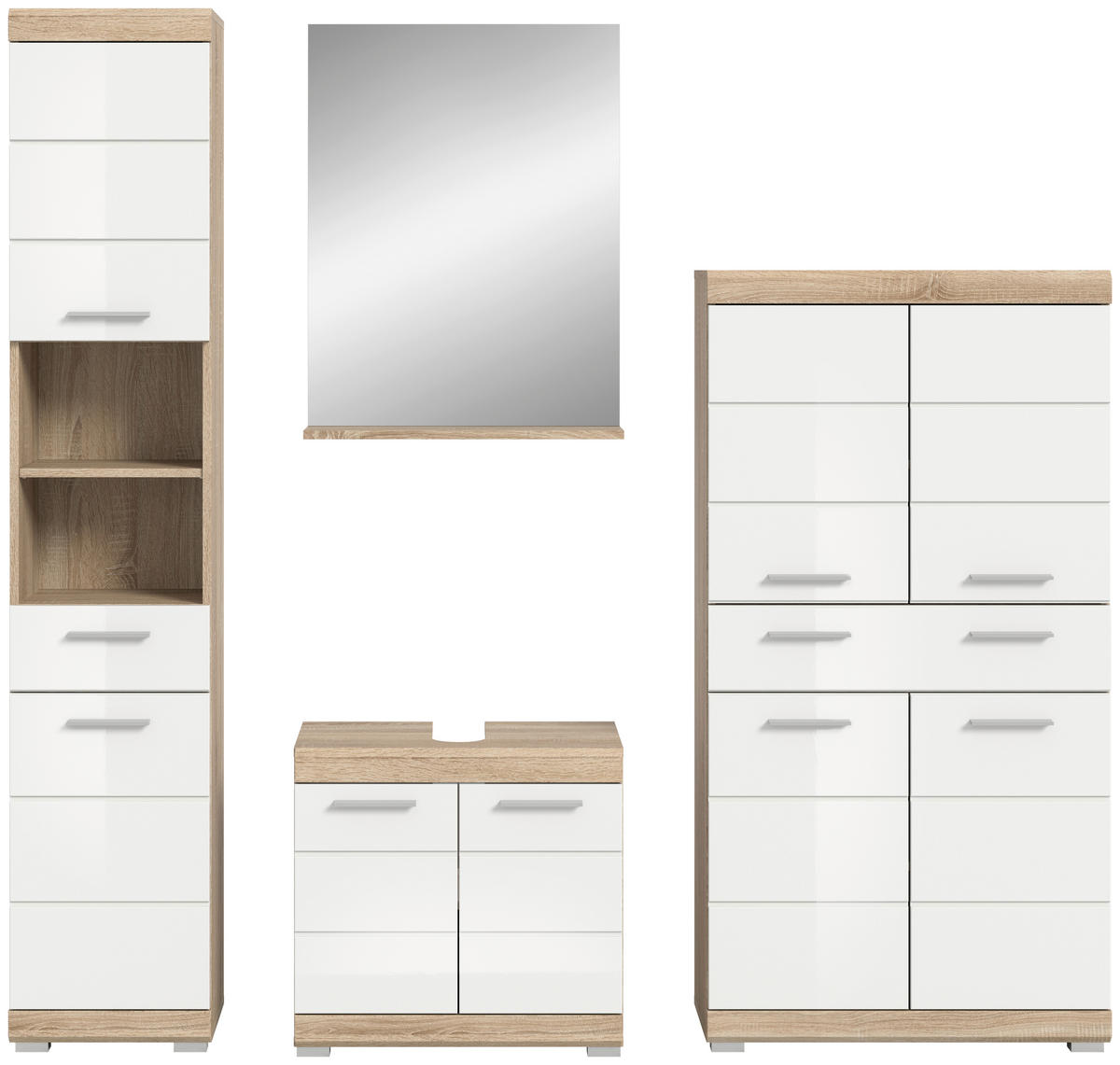 Badezimmer-Set Lambada Eiche Sonoma Nachbildung weiß Hochglanz B/H/T: ca. 186x191x34 cm Lambada - Eiche/weiß (186,00/191,00/34,00cm) - xonox.home
